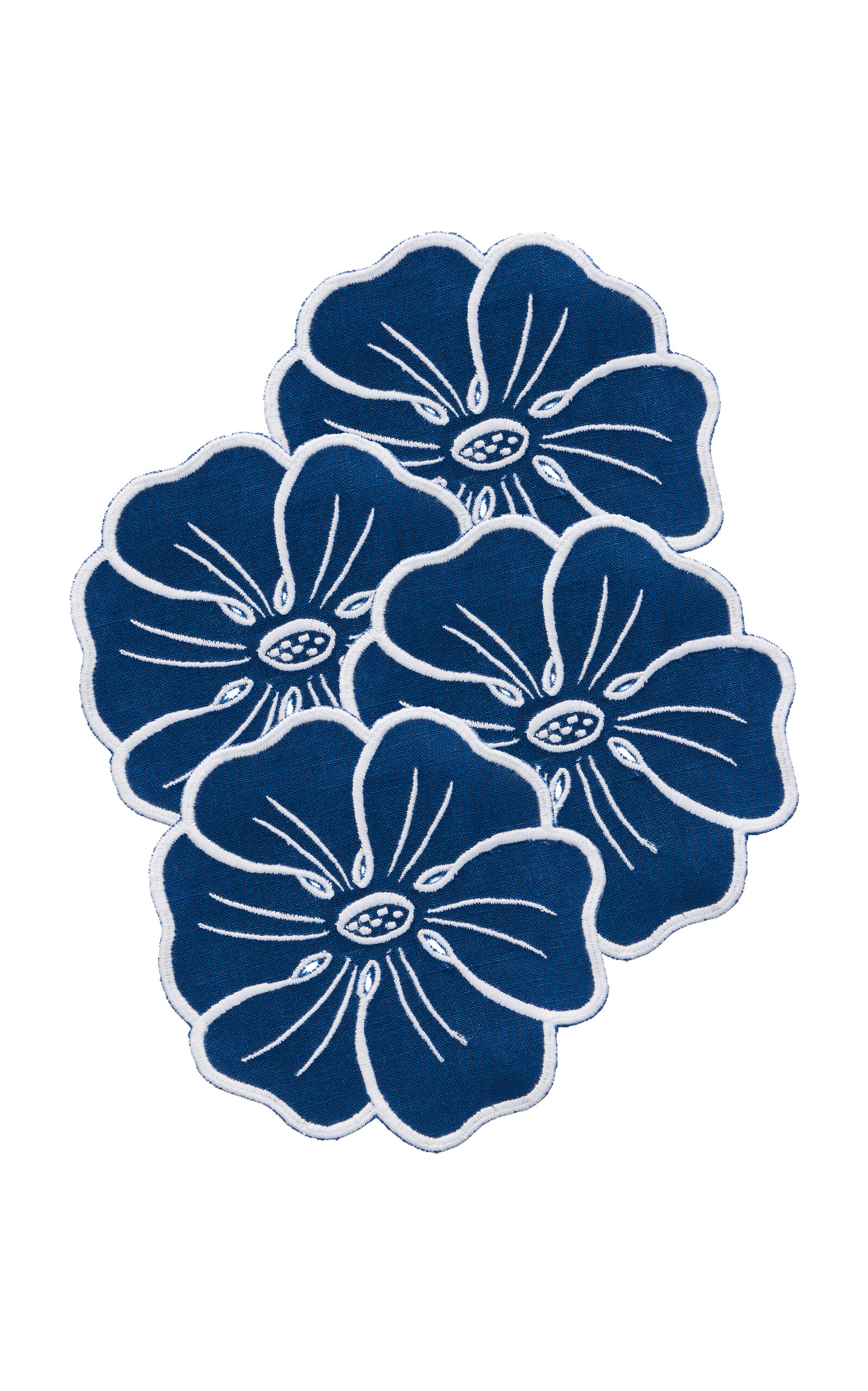 Atelier Houria Tazi Fleur Set-of-four Embroidered Linen Coaster In Blue