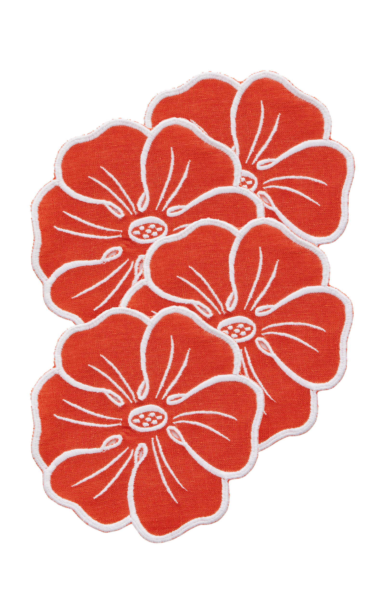 Atelier Houria Tazi Fleur Set-of-four Embroidered Linen Coaster In Orange