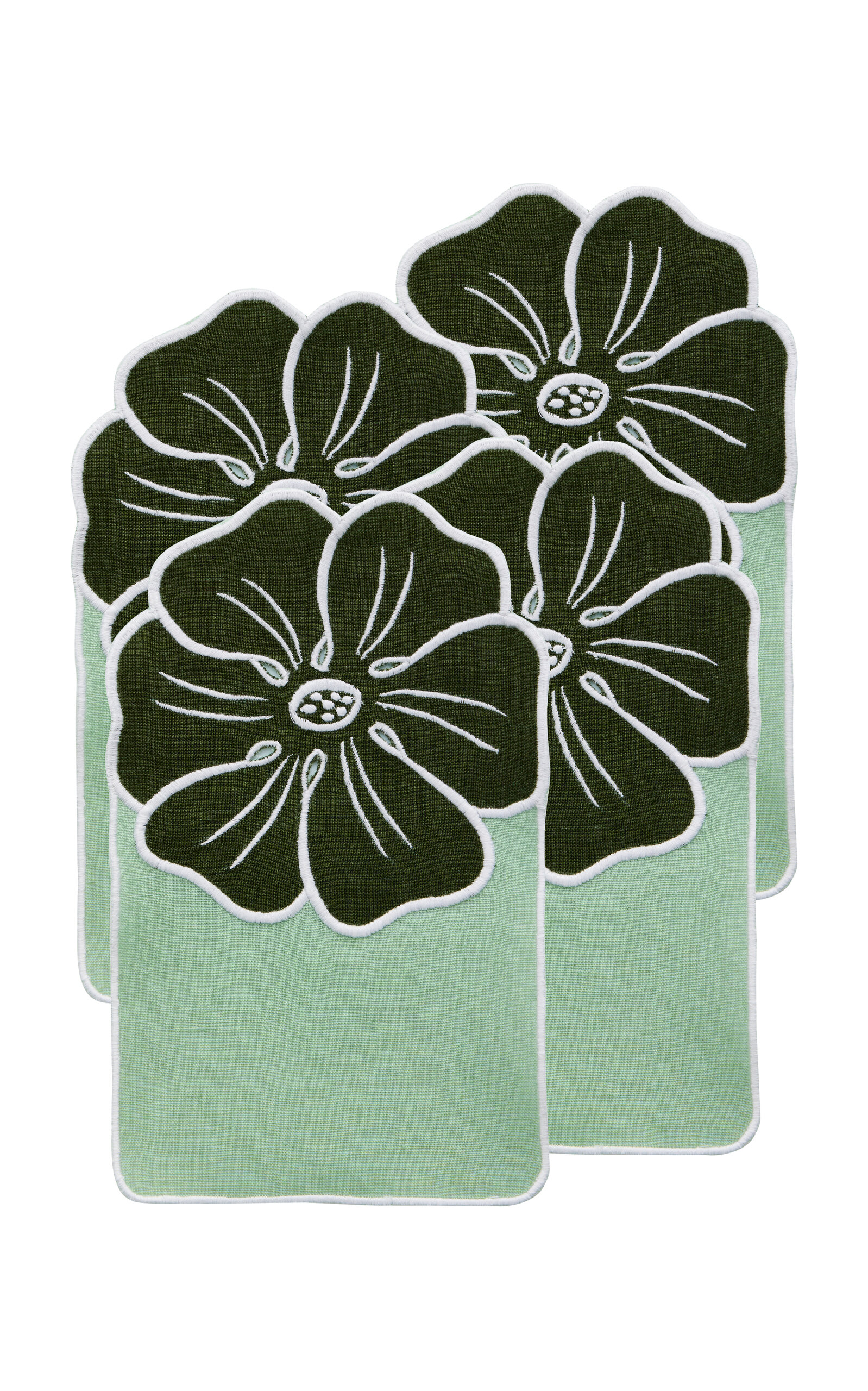 Atelier Houria Tazi Fleur Set-of-four Embroidered Linen Cocktail Napkins In Green
