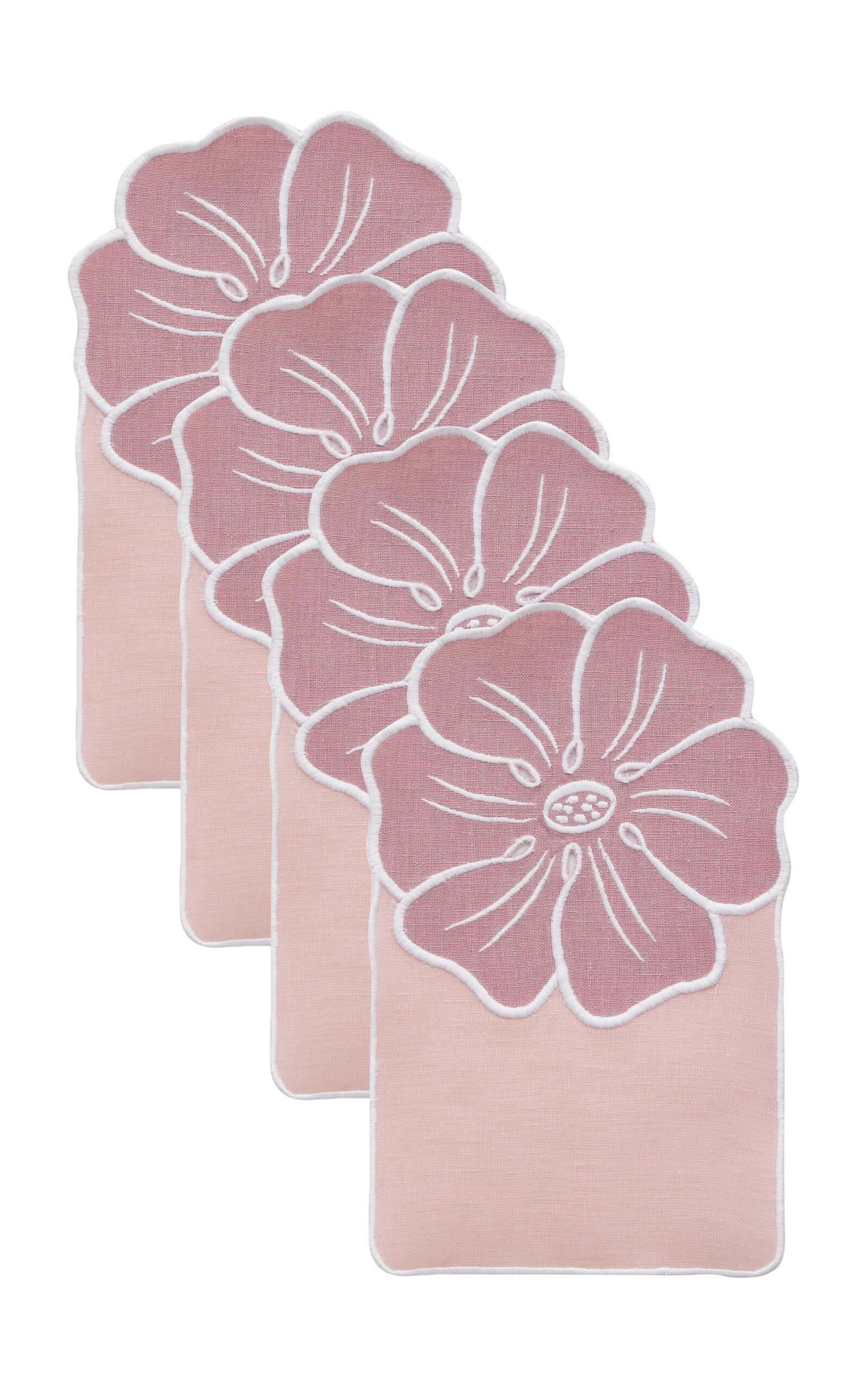 Atelier Houria Tazi Fleur Set-of-four Embroidered Linen Cocktail Napkins In Pink