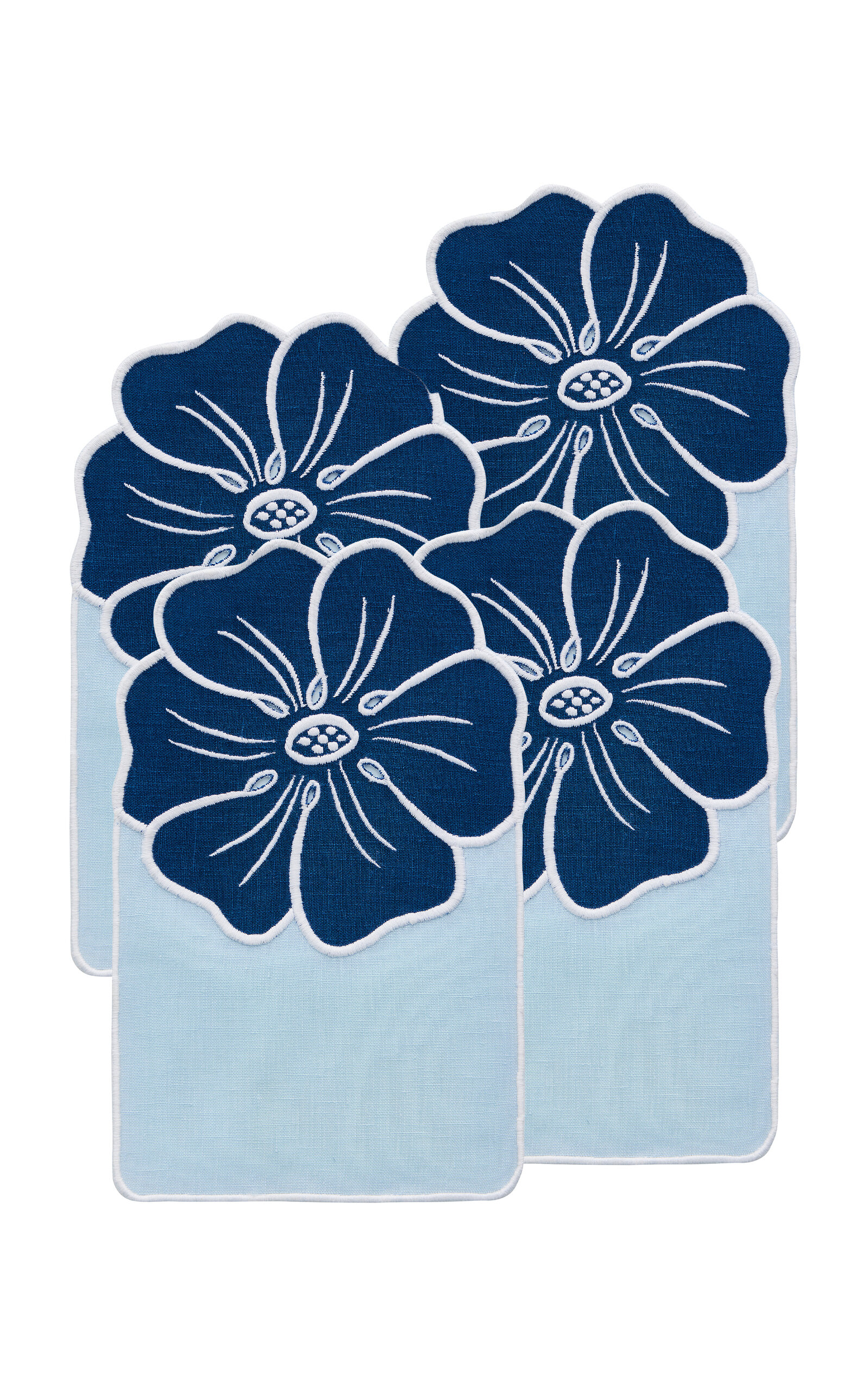 Atelier Houria Tazi Fleur Set-of-four Embroidered Linen Cocktail Napkins In Blue