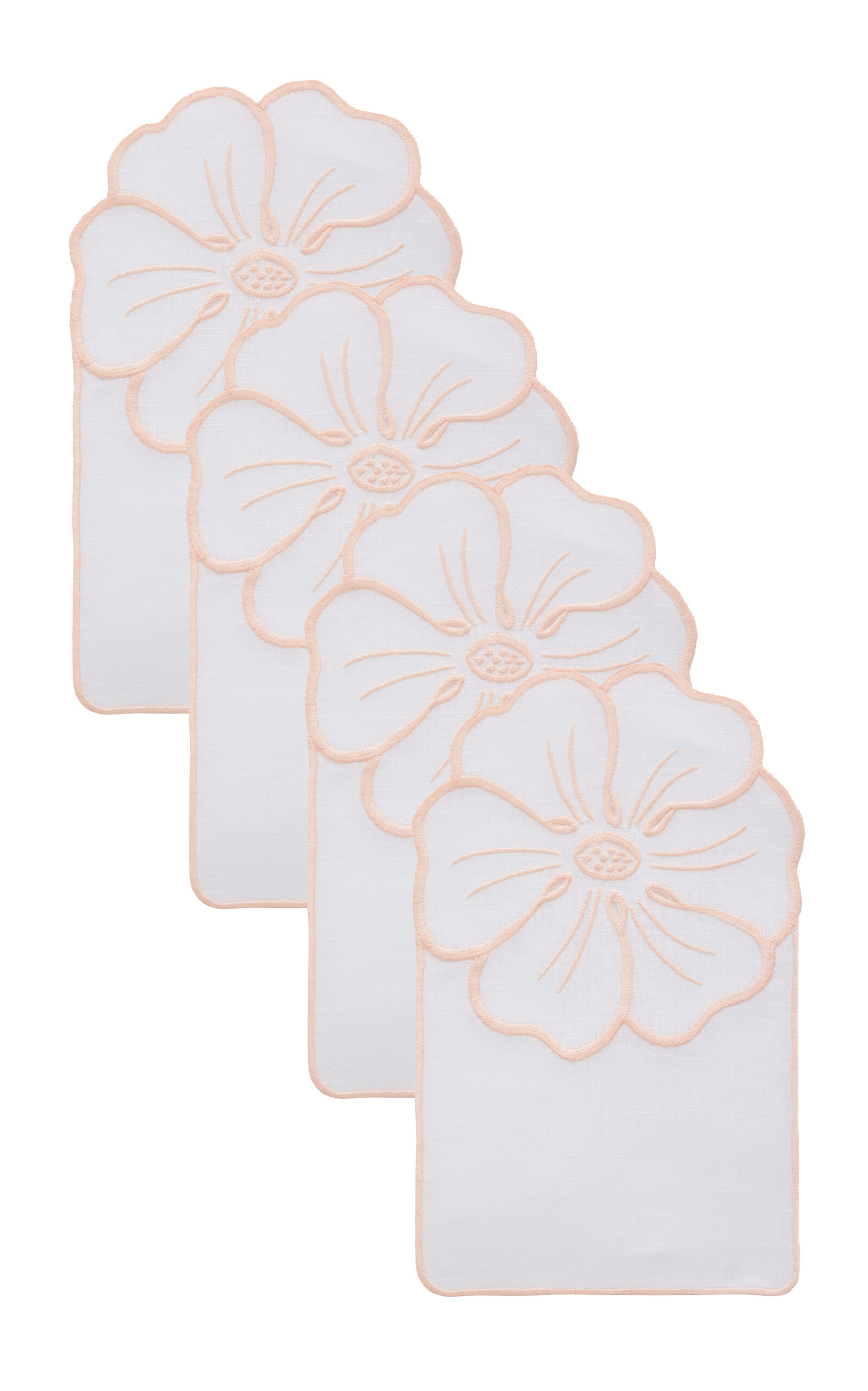 Atelier Houria Tazi Fleur Set-of-four Embroidered Linen Cocktail Napkins In Neutral