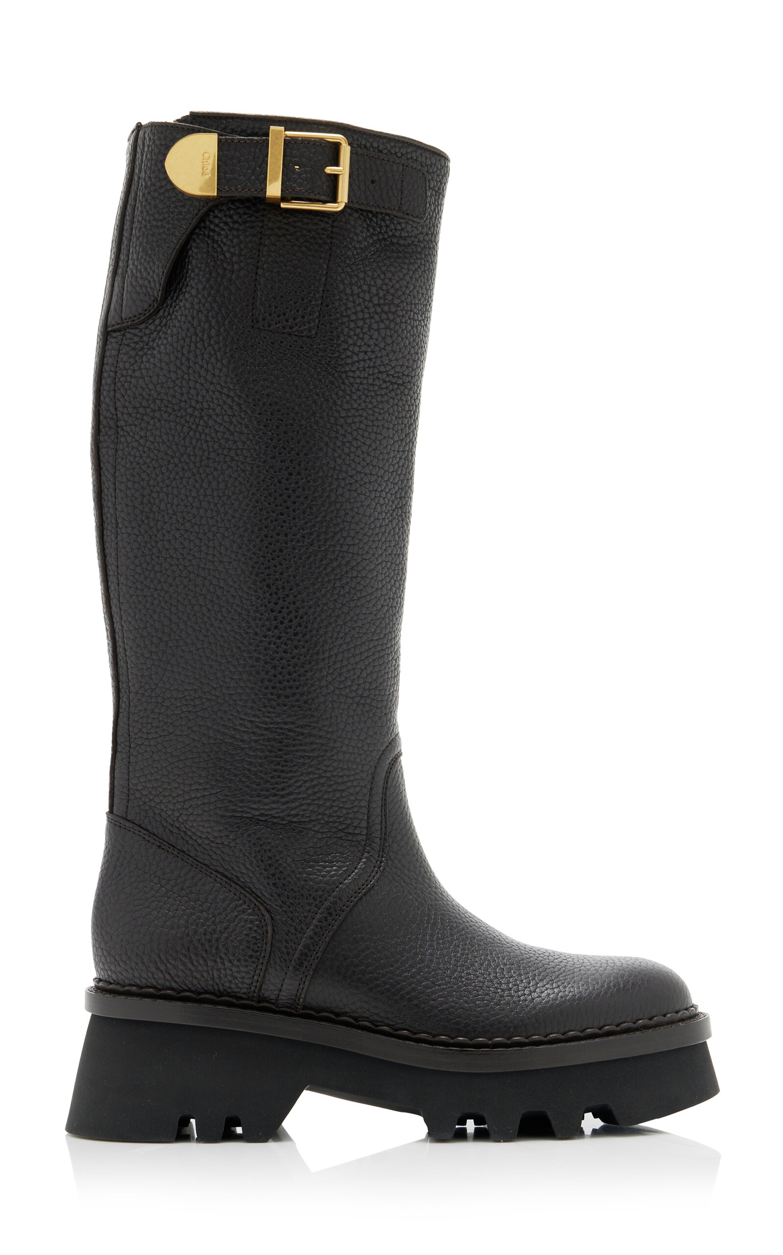 Chloé Leather Knee-high Boots With Buckle Detail And Tank Sole In Multi