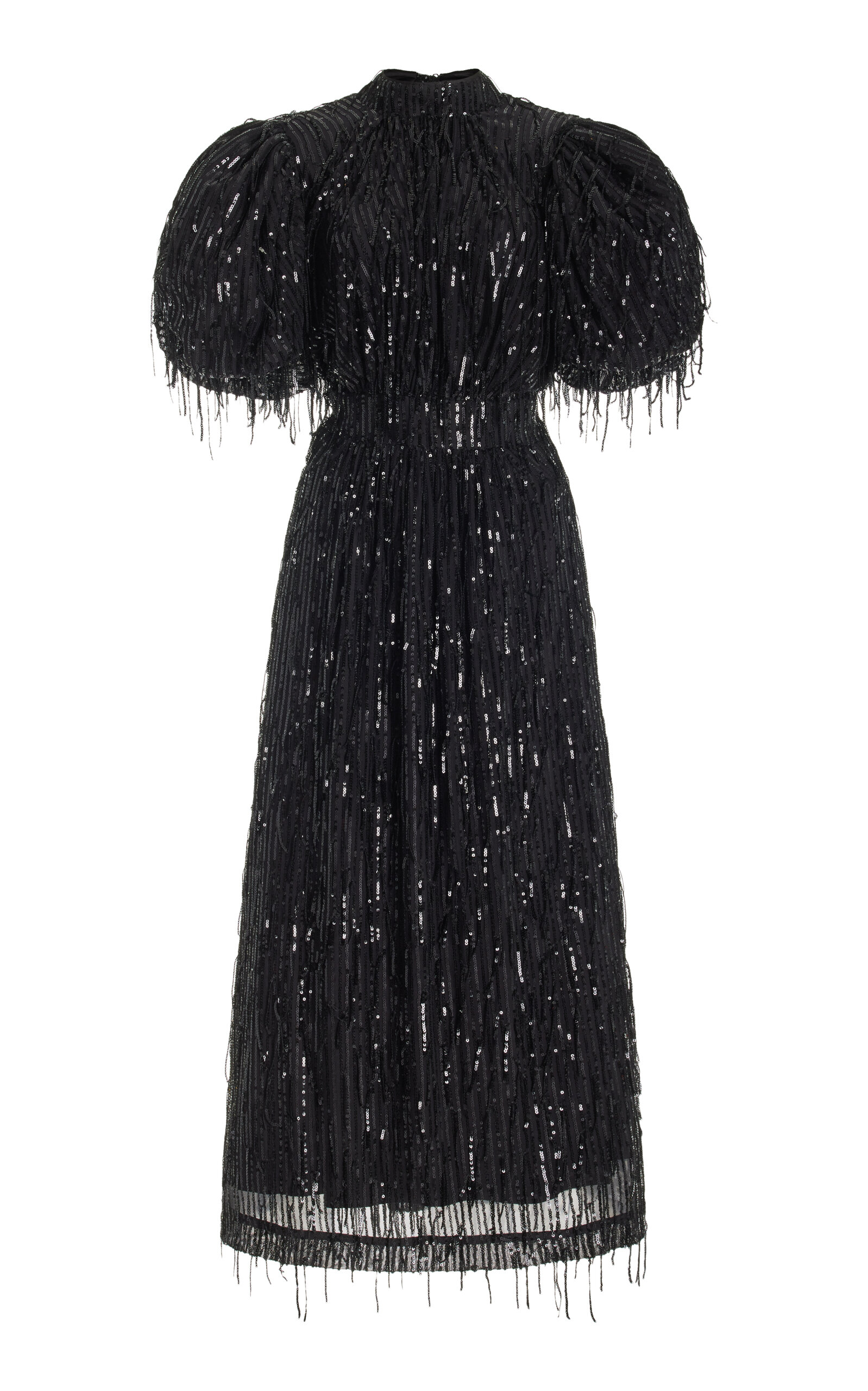 Rotate Birger Christensen Sequin Midi Puff Sleeve Dress In Black