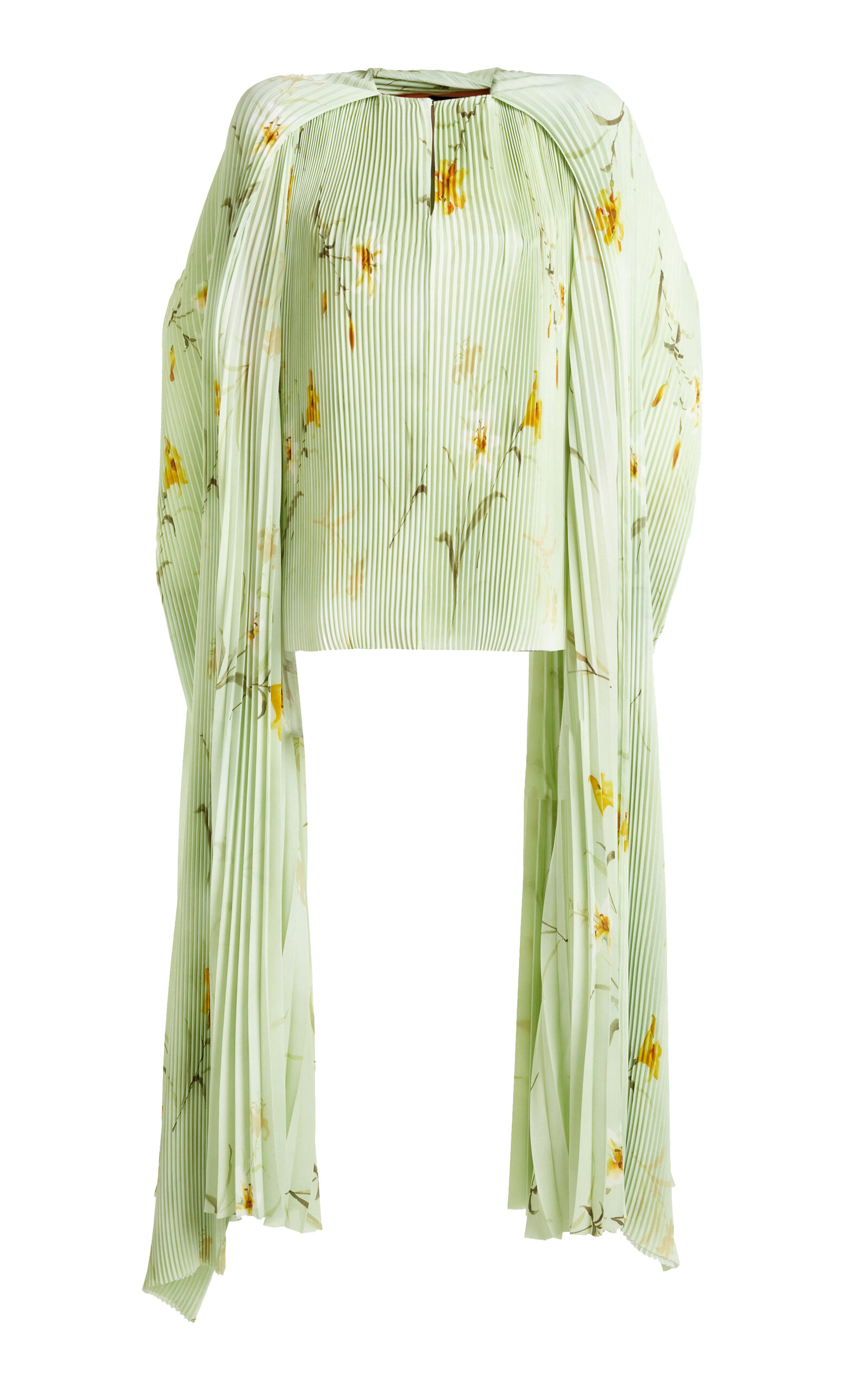 Balenciaga - Pleated Scarf Sleeve Chiffon Top - Green - FR 40 - Moda Operandi