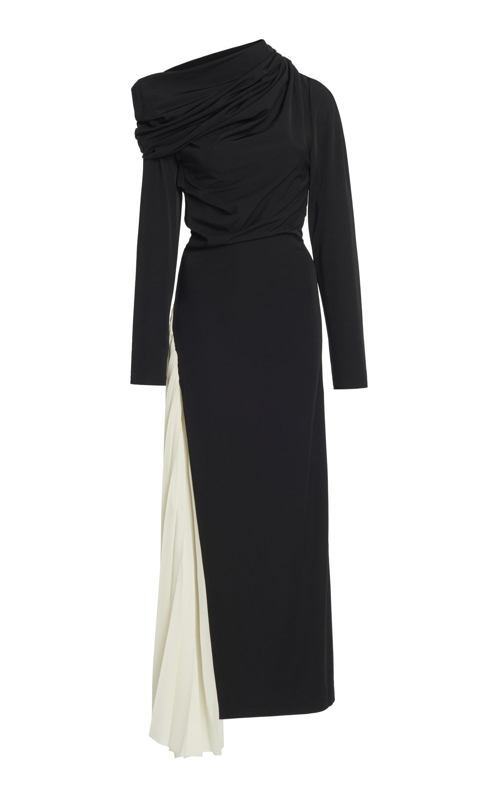 Shop A.w.a.k.e. Pleated Jersey Maxi Dress In Black,white