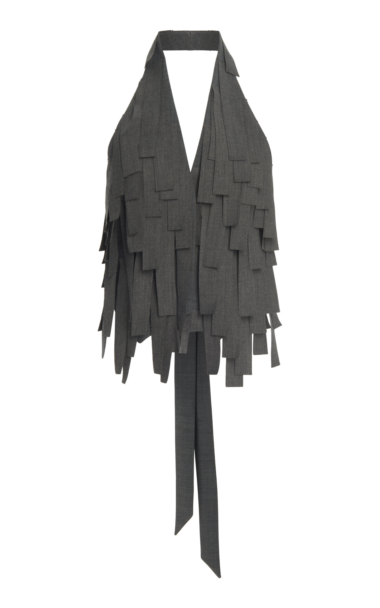 Shop A.w.a.k.e. Ribbon-fringed Halter Vest In Grey