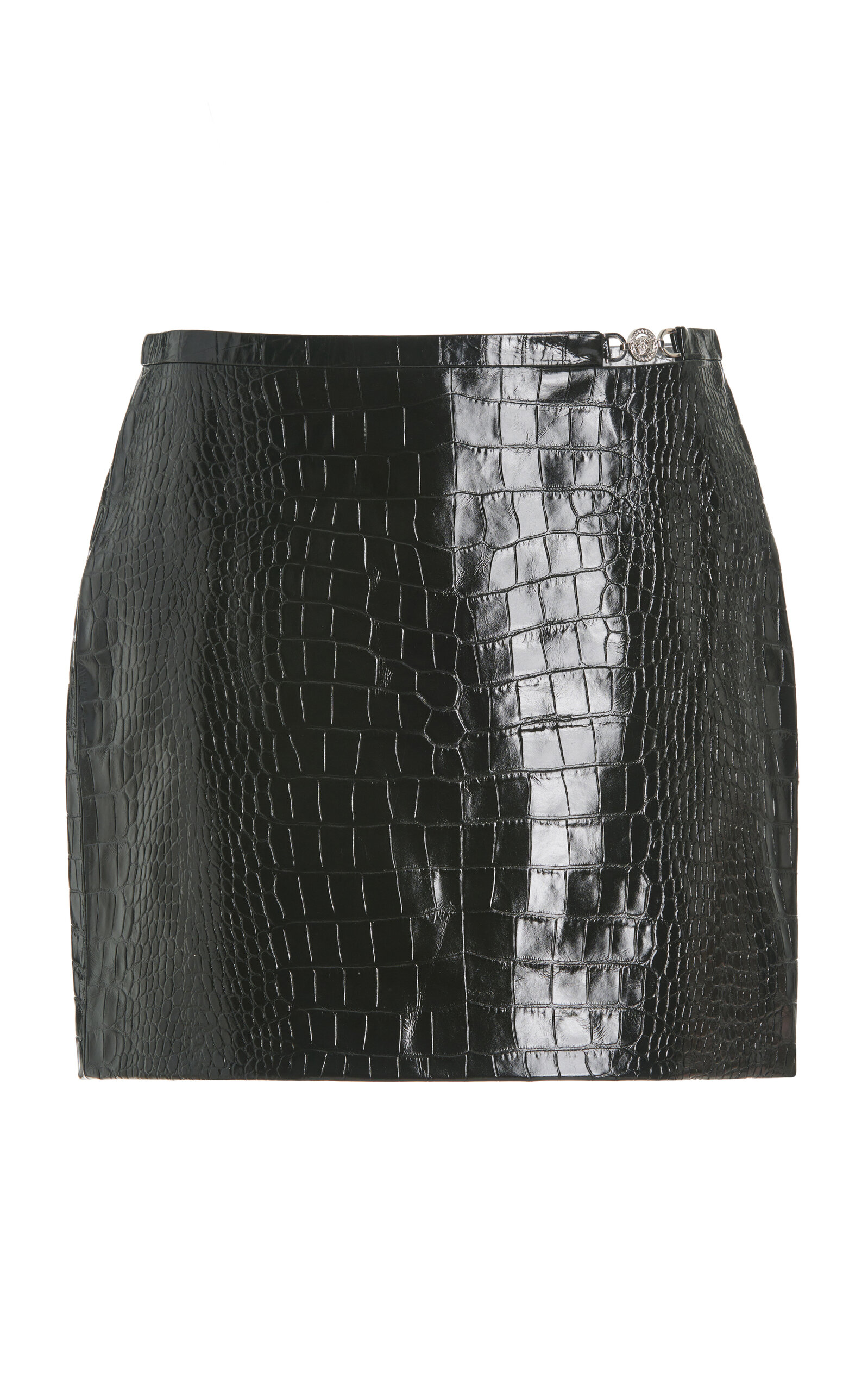 Shop Versace Croc-effect Leather Mini Skirt In Black