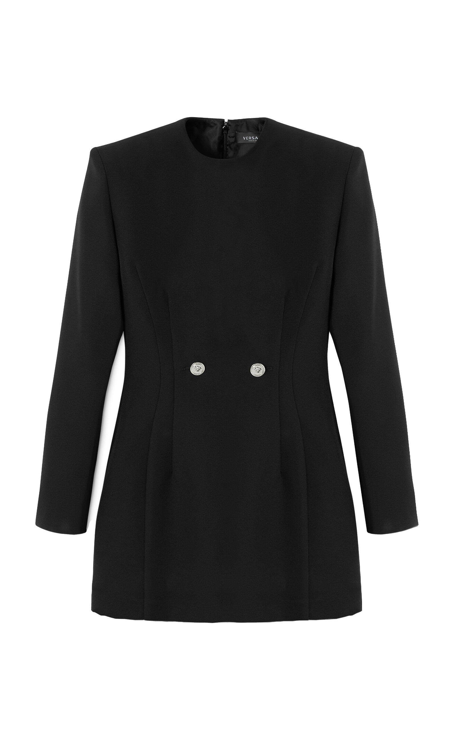 Shop Versace Grain De Poudre Wool Mini Blazer Dress In Black