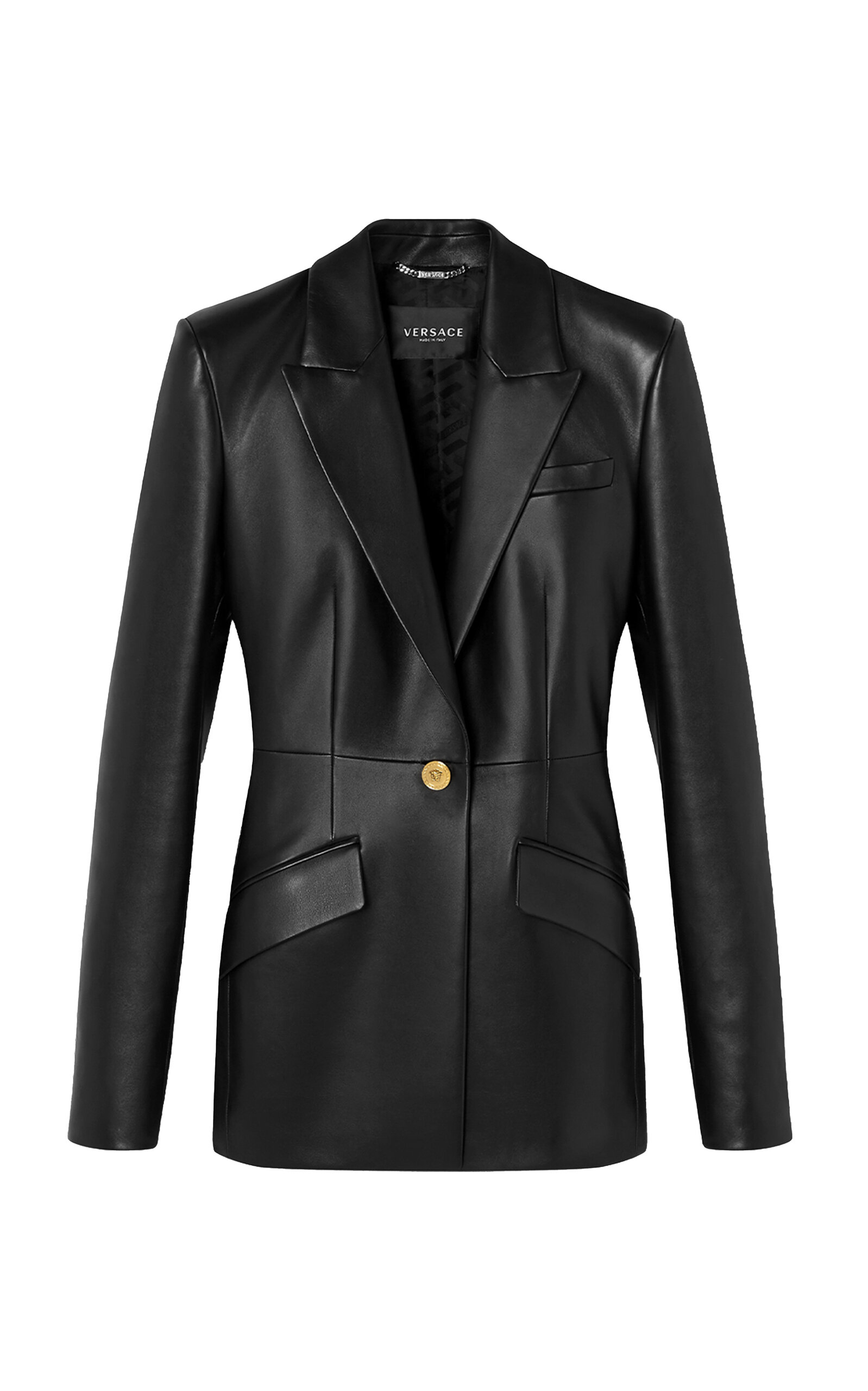 Shop Versace Leather Blazer Jacket In Black