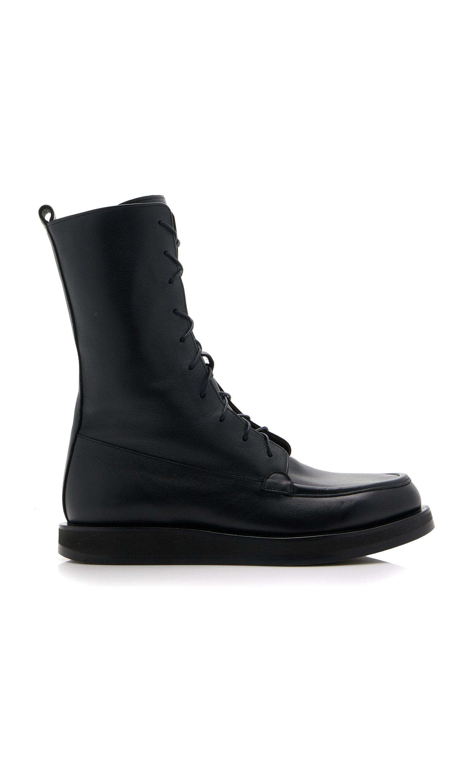 The Row Patty Leather Combat Boots In Black