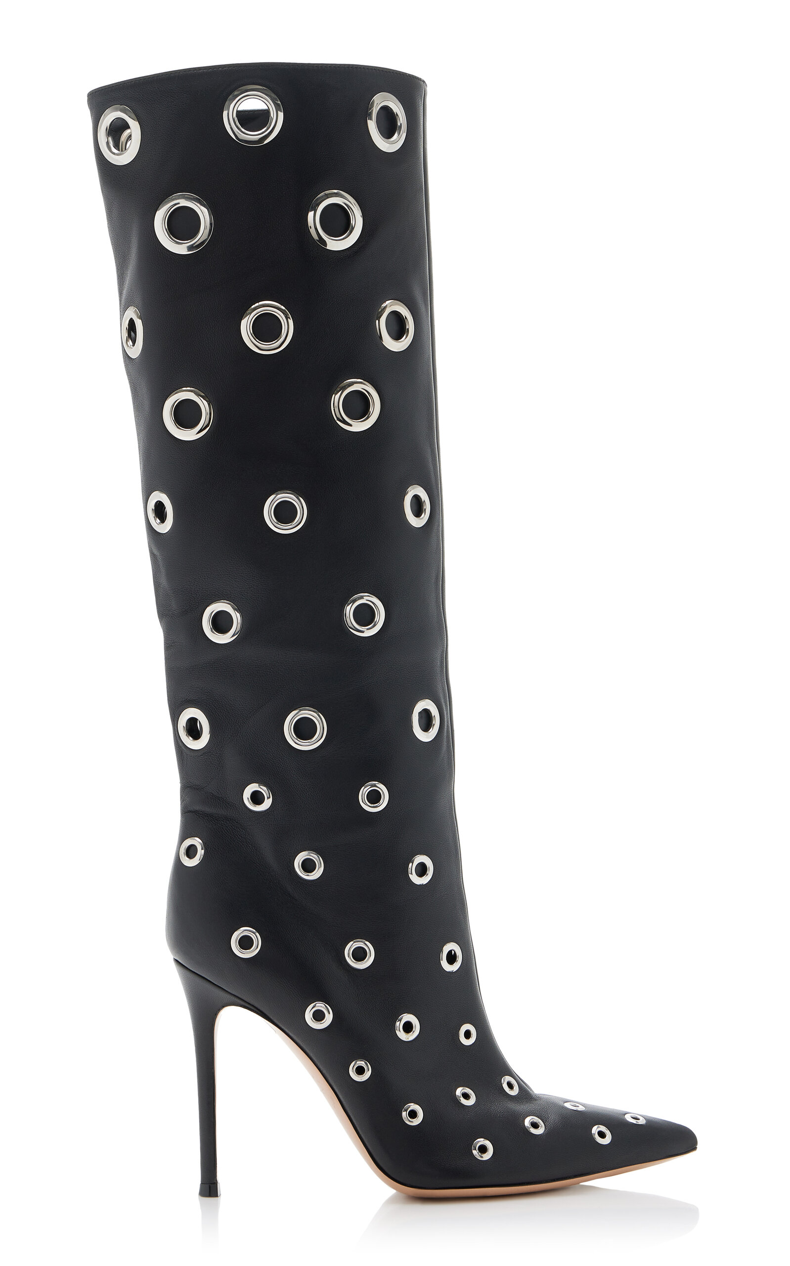Shop Gianvito Rossi Studded Leather Knee Boots In Black