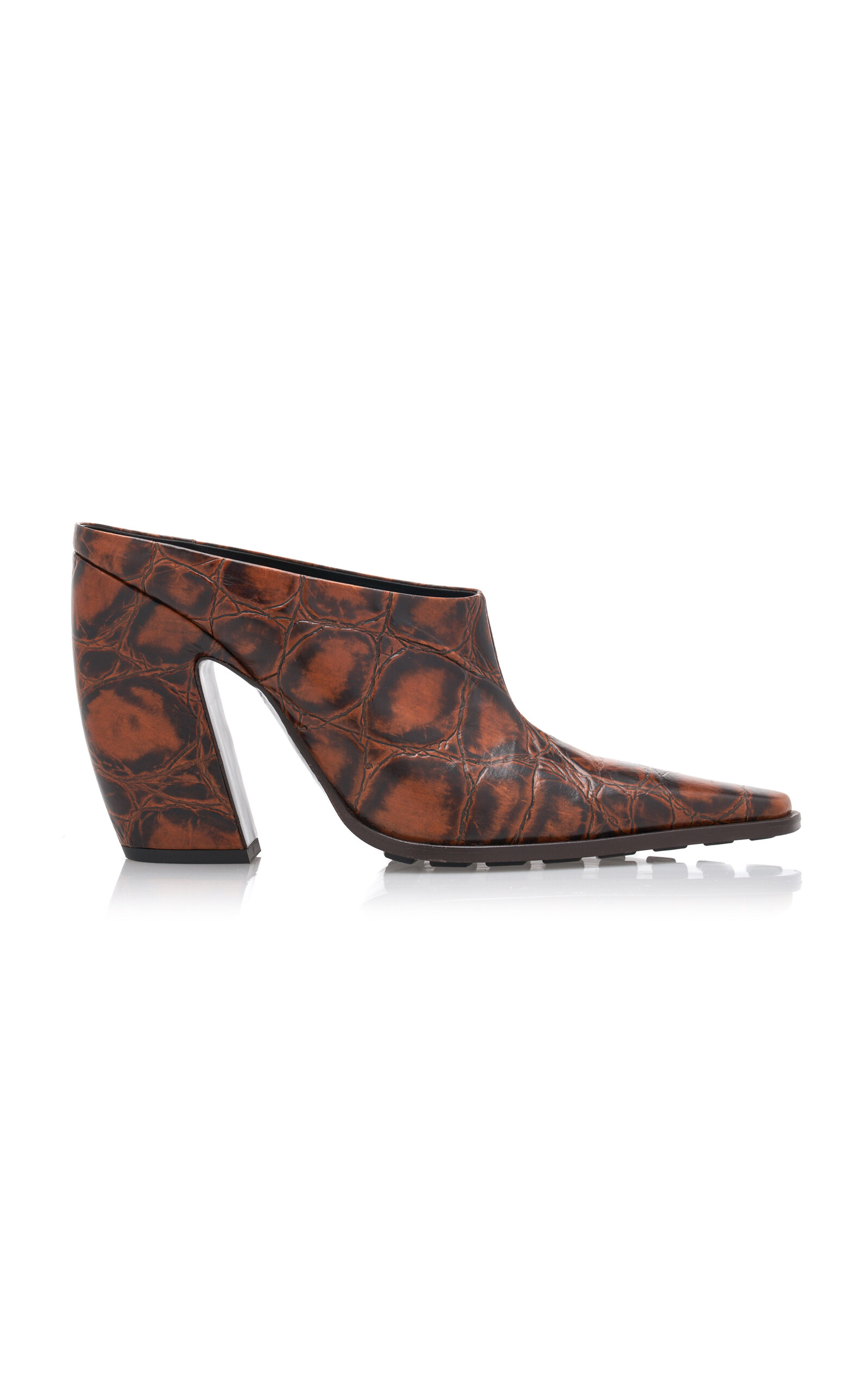 Shop Bottega Veneta Tex Croc-embossed Leather Mules In Brown