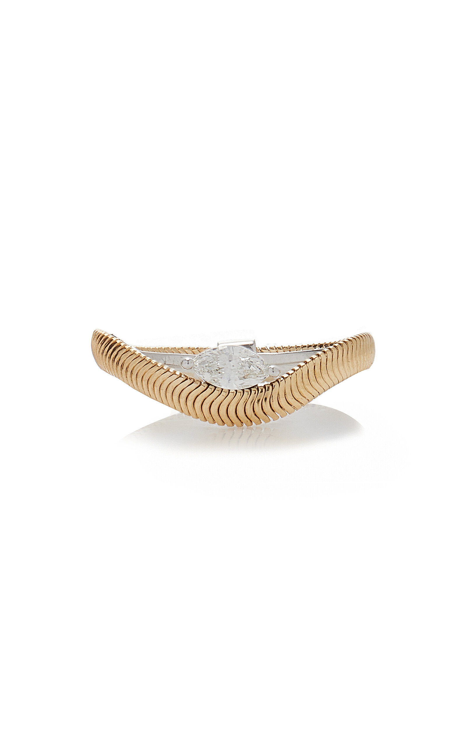 Nikos Koulis 18k White And Yellow Gold Feelings Thin Diamond Ring In Gold