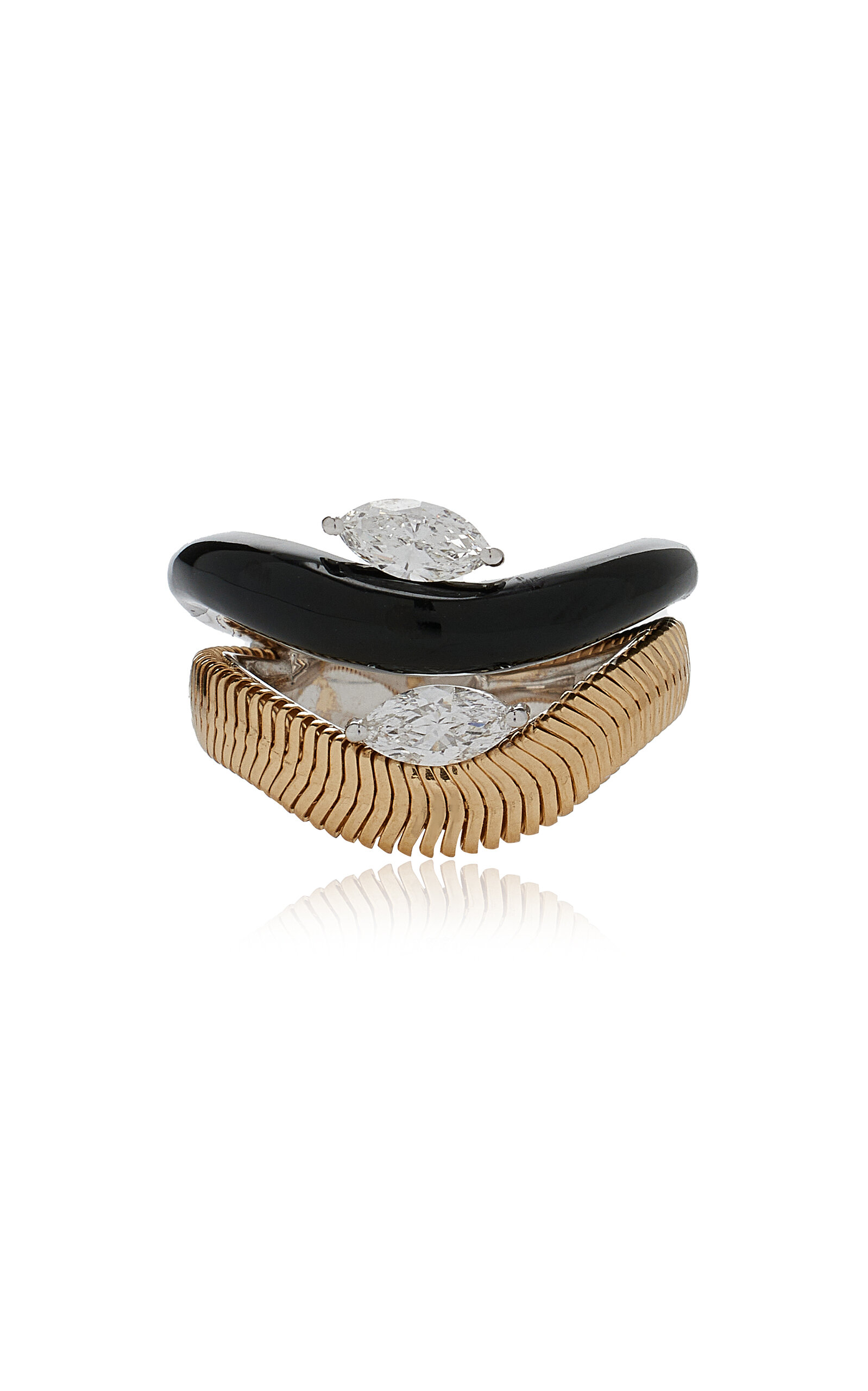 Nikos Koulis 18k White And Yellow Gold Feelings Double Diamond Ring In Gold