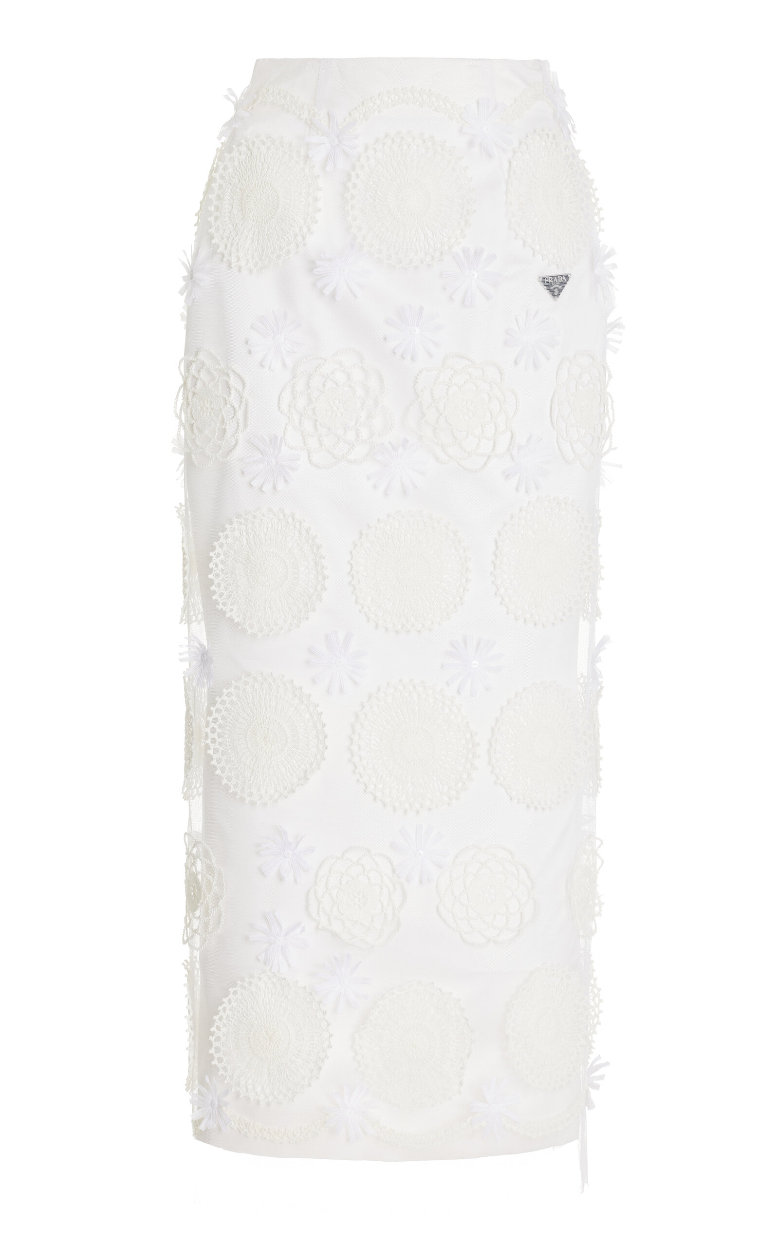 Prada Embroidered Duchesse Maxi-skirt In White