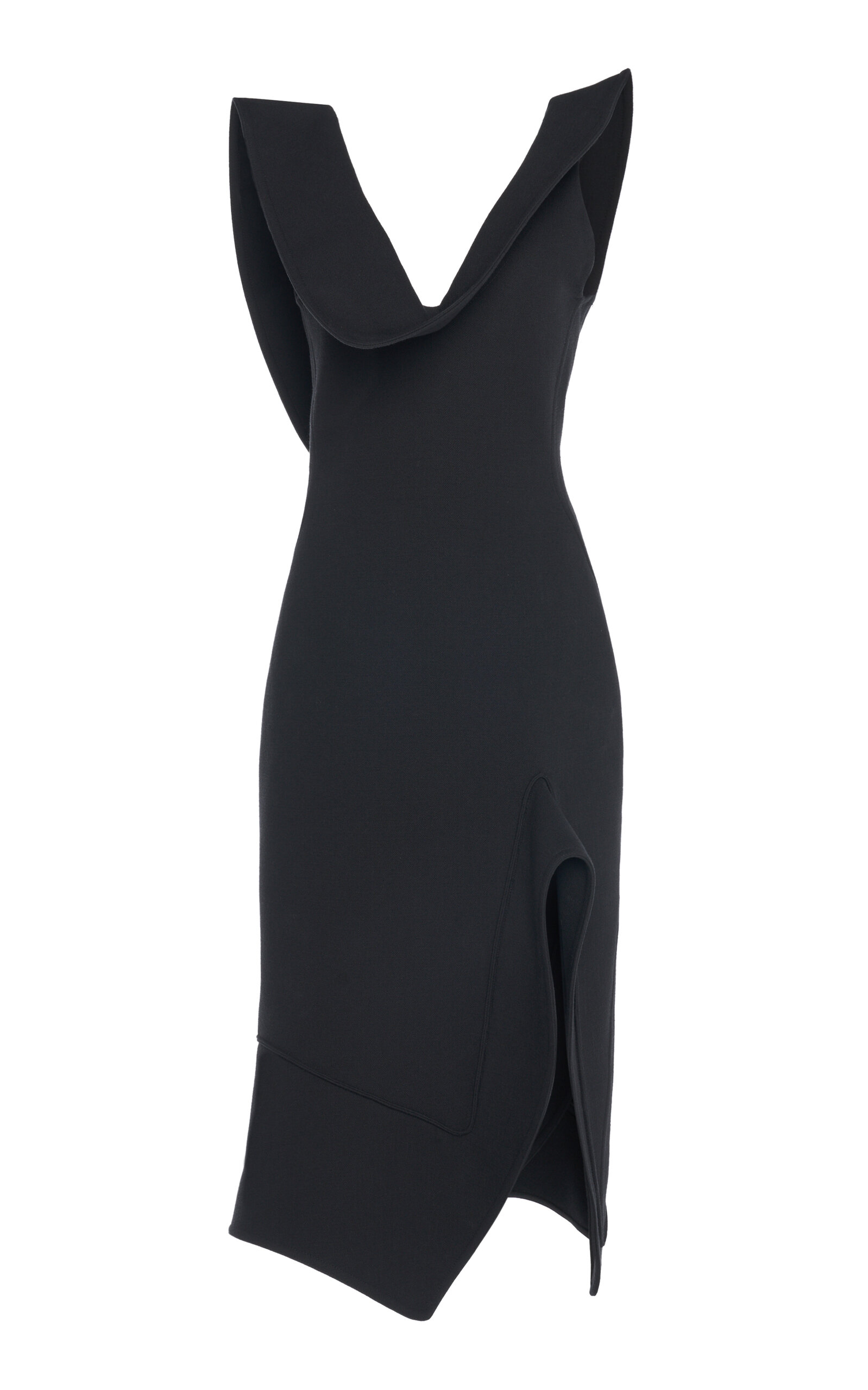 Shop Bottega Veneta Draped Knit Midi Dress In Black