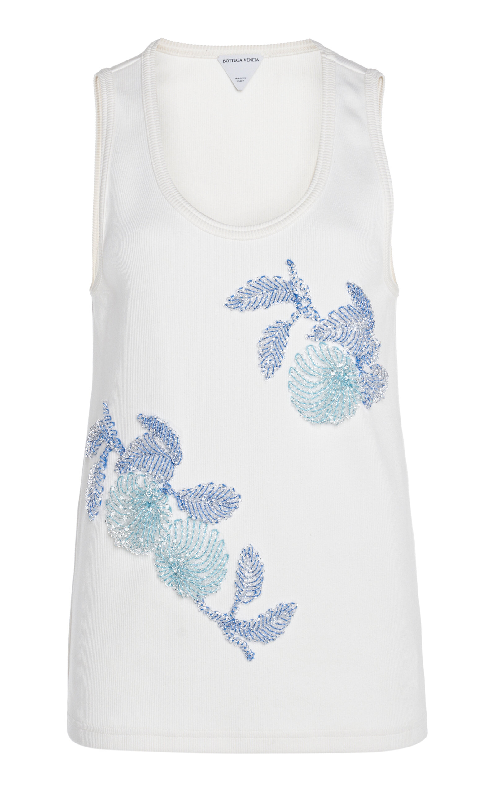 Bottega Veneta Ribbed Cotton Tank Top With Beaded Embroidery In White
