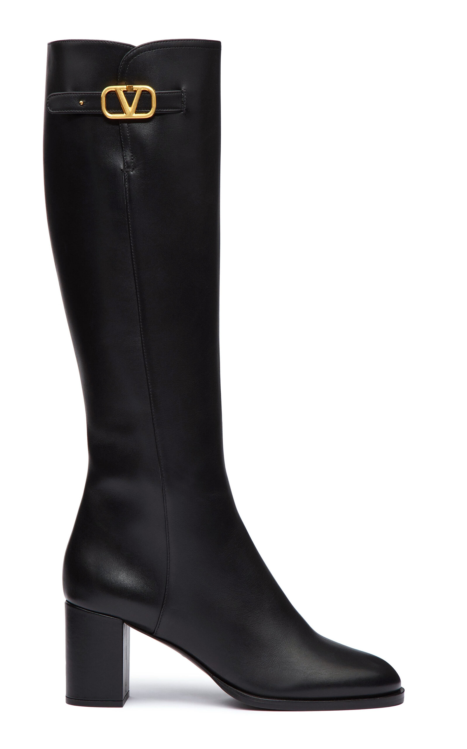 Valentino Garavani Black Leather Vlogo Knee High Boots