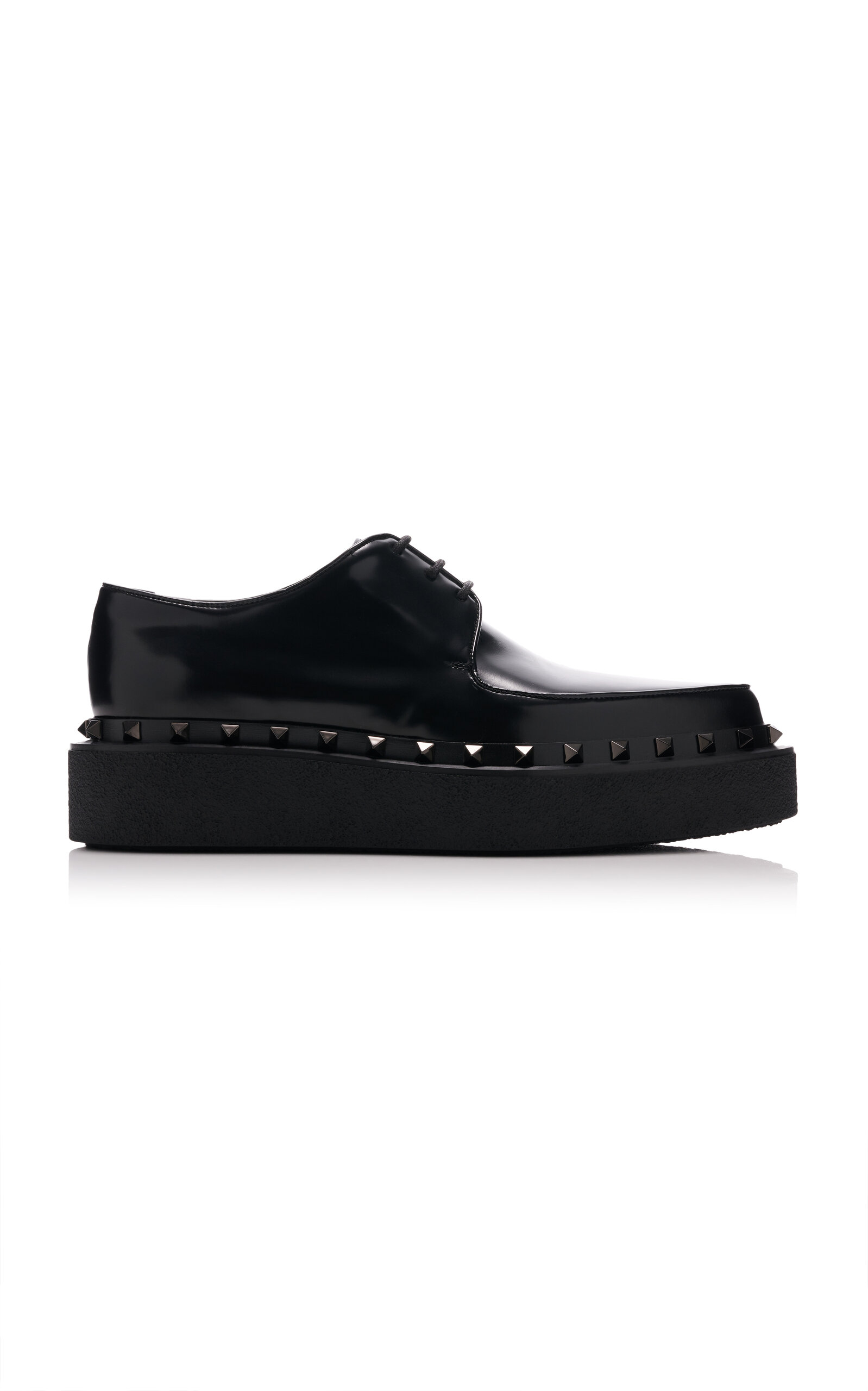 Shop Valentino Platform Rockstud Leather Derby Shoes In Black