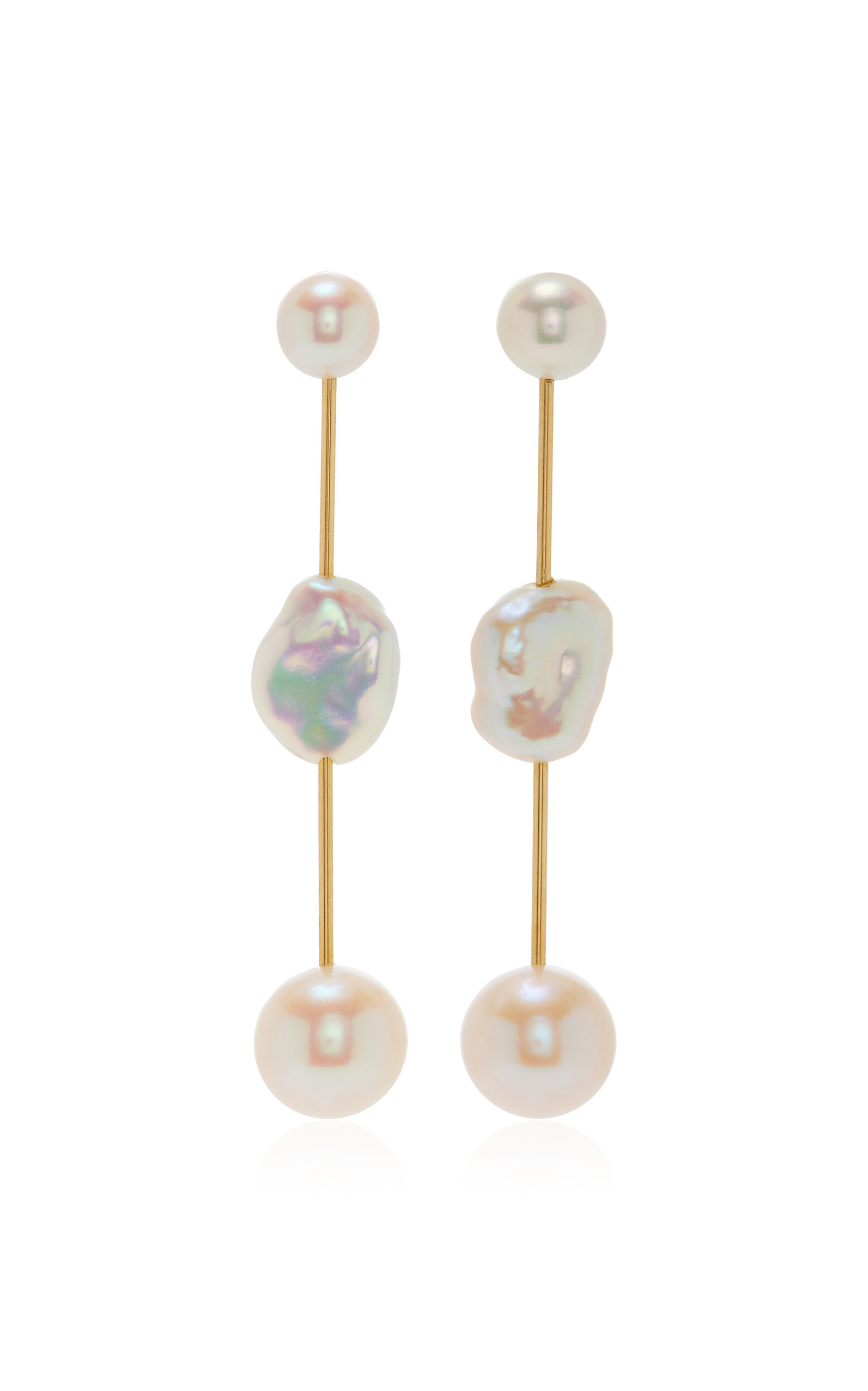 White/Space Cloudbar 14K Yellow Gold Pearl Drop Earrings