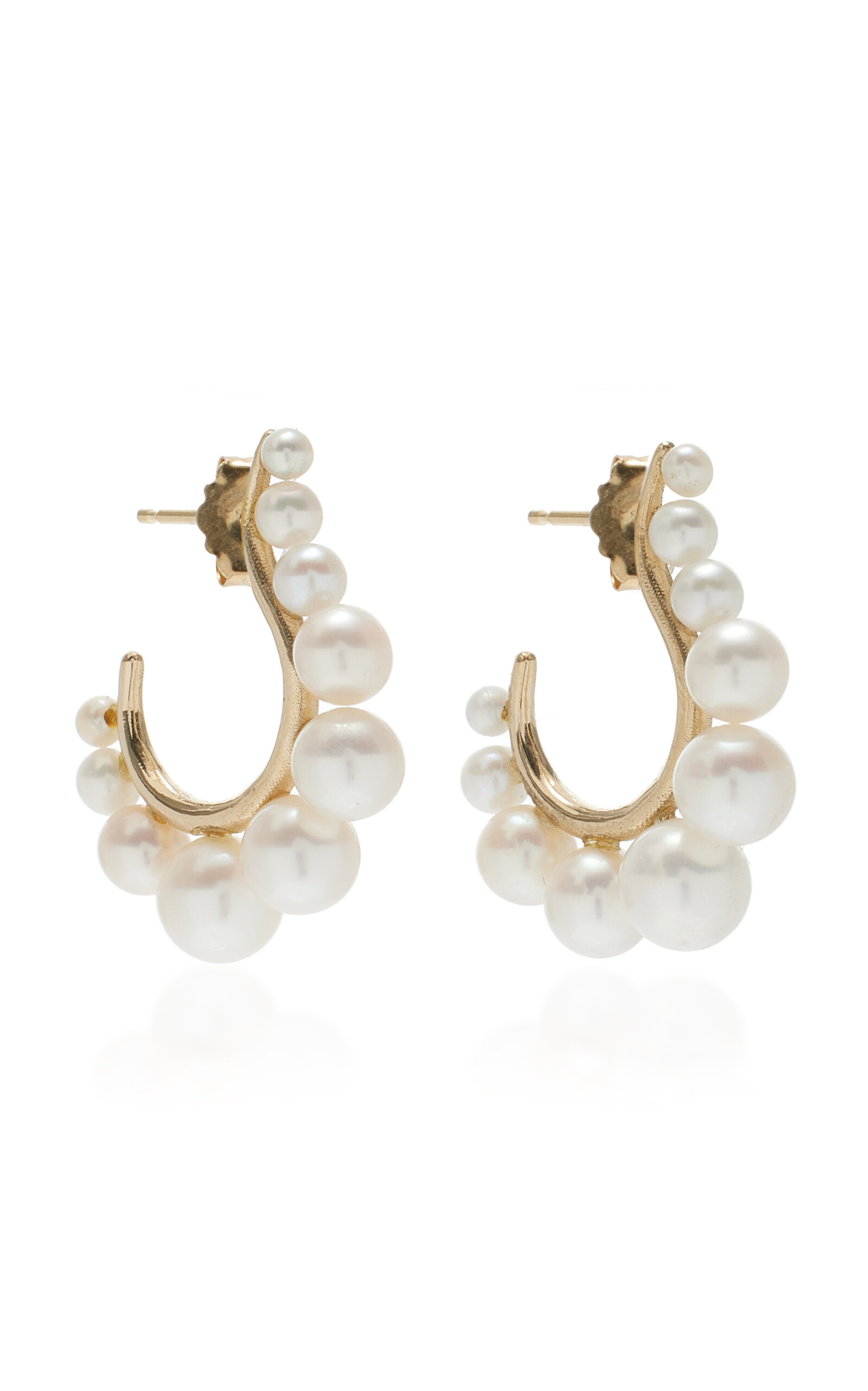 White/space Cascade 14k Yellow Gold Pearl Hoop Earrings In White