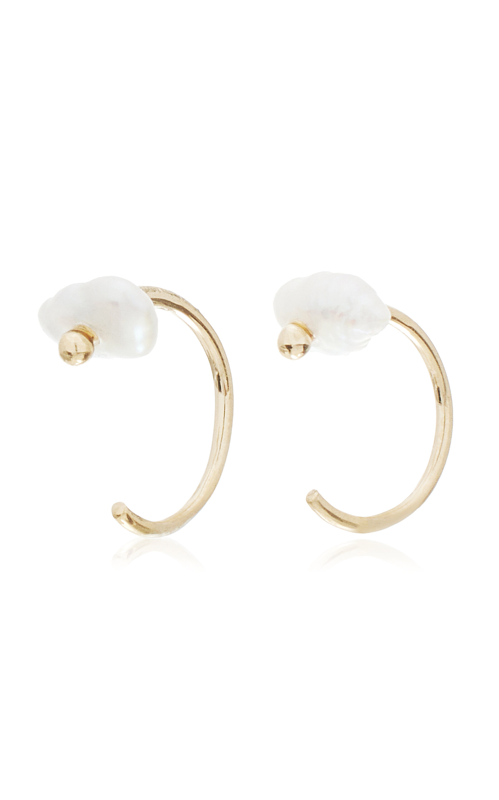 White/space Lagniappe 14k Yellow Gold Pearl Huggie Earrings In White