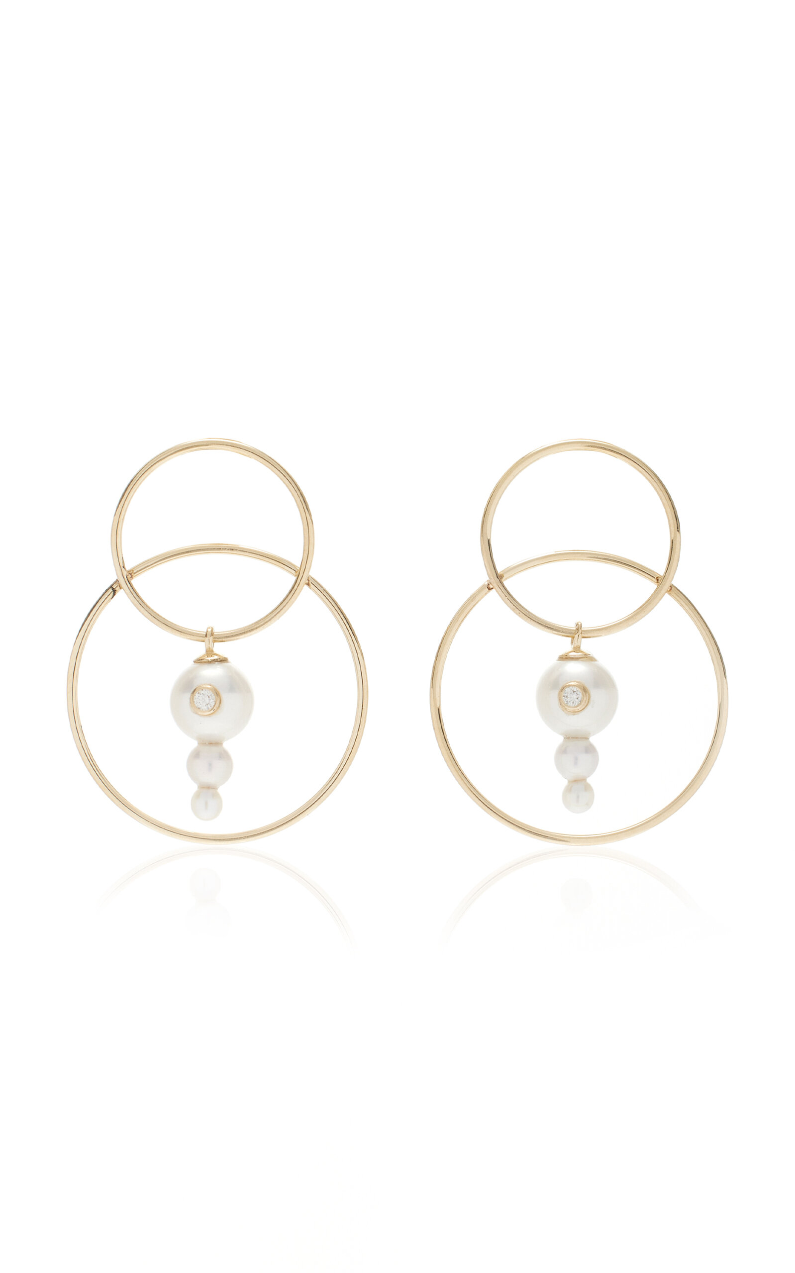 White/space Scarpa 14k Yellow Gold Pearl; Diamond Earrings In White