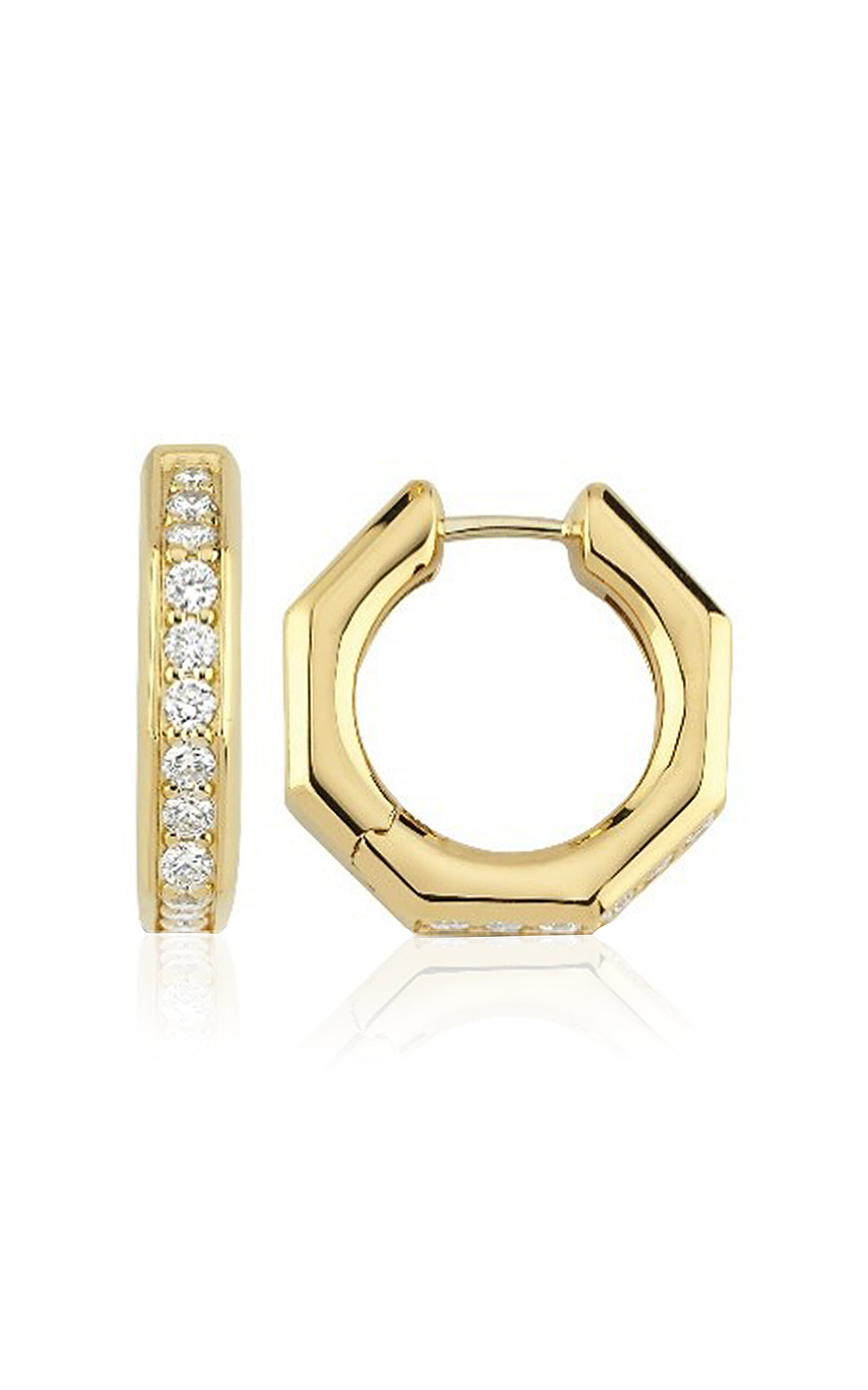 Ascher 18k Gold Medium Pavé Diamond Bubble Hoop Earrings