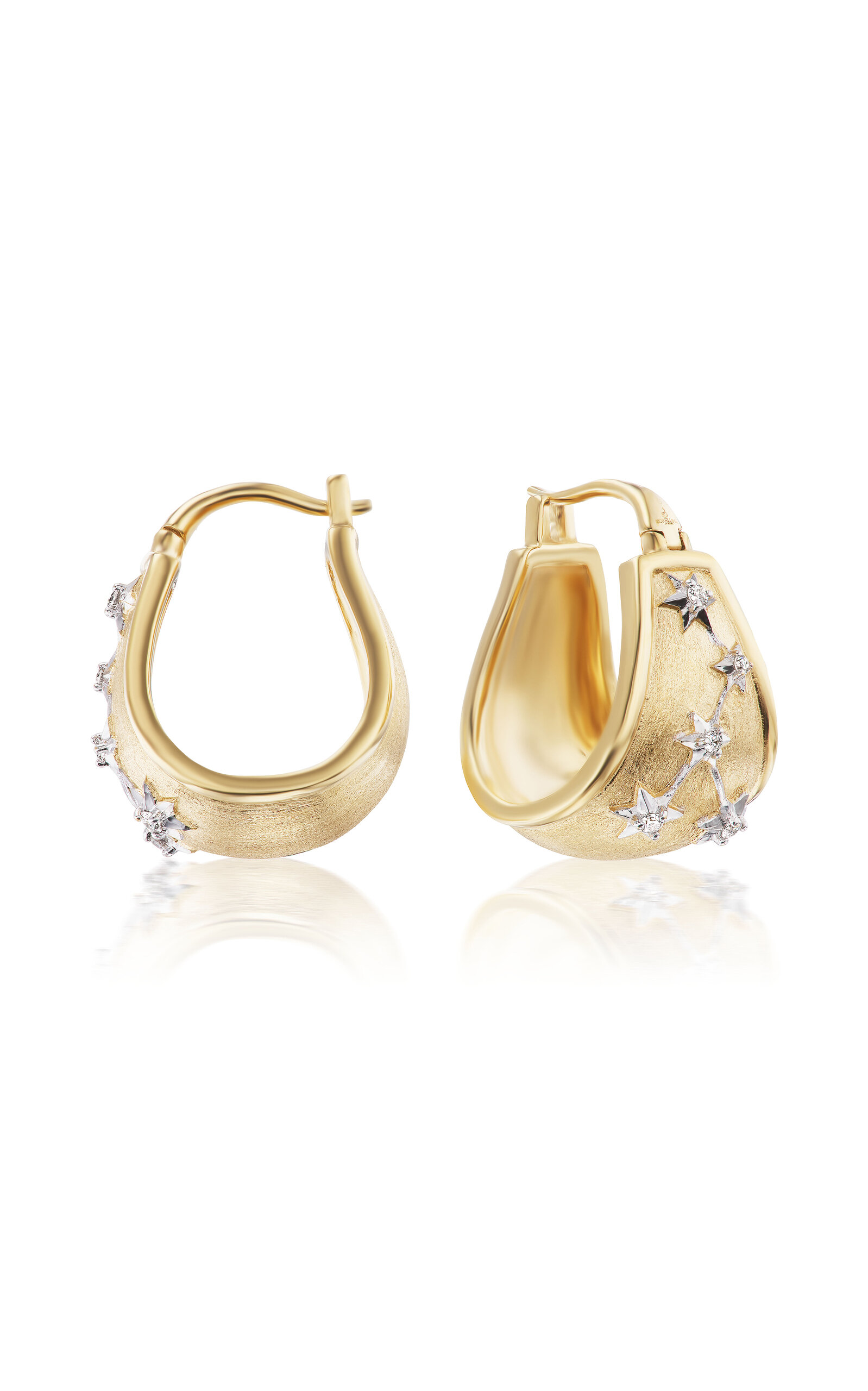 18K Gold Diamond Star Huggie Earrings