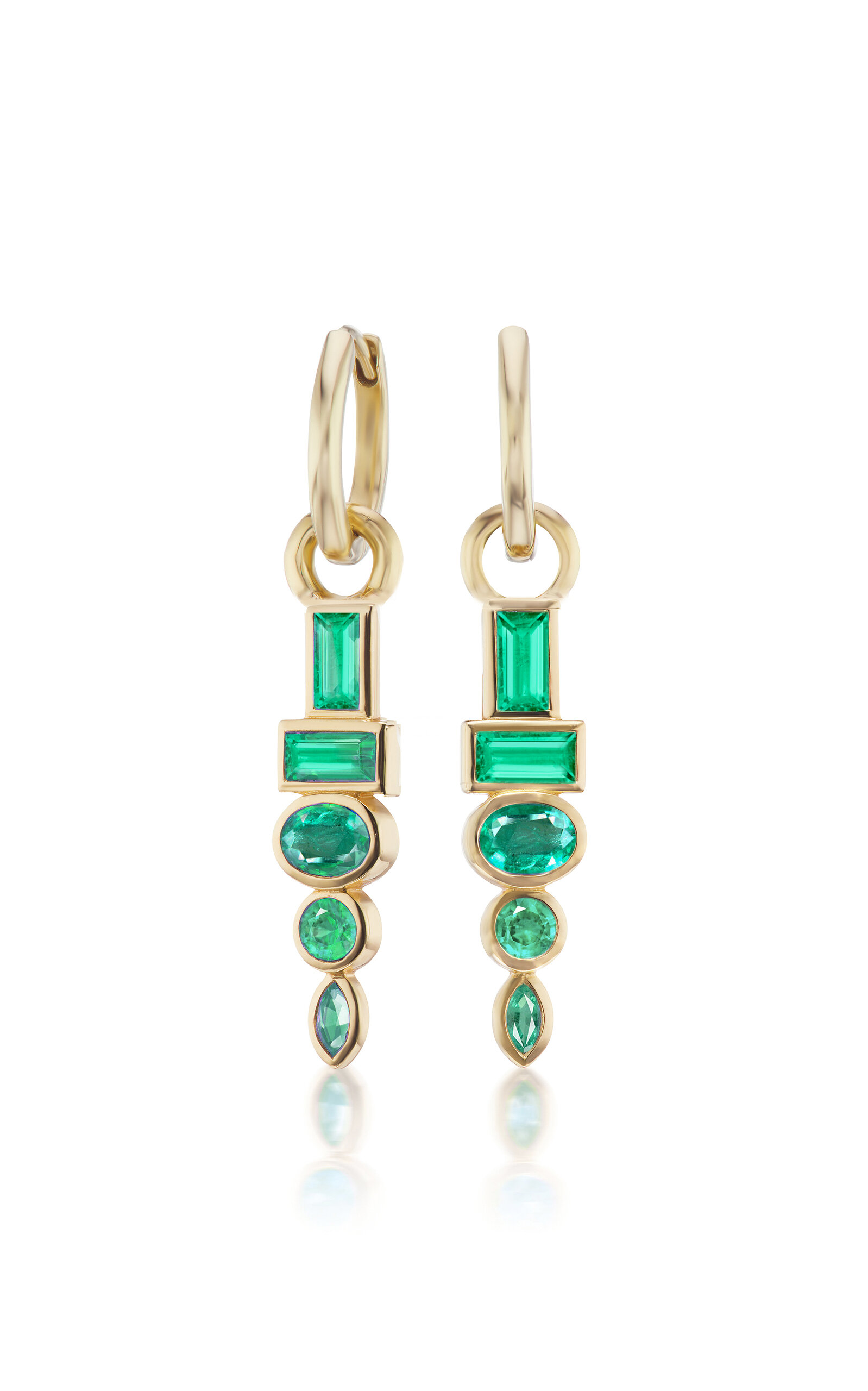 18K Gold Totem Emerald Huggie Earrings