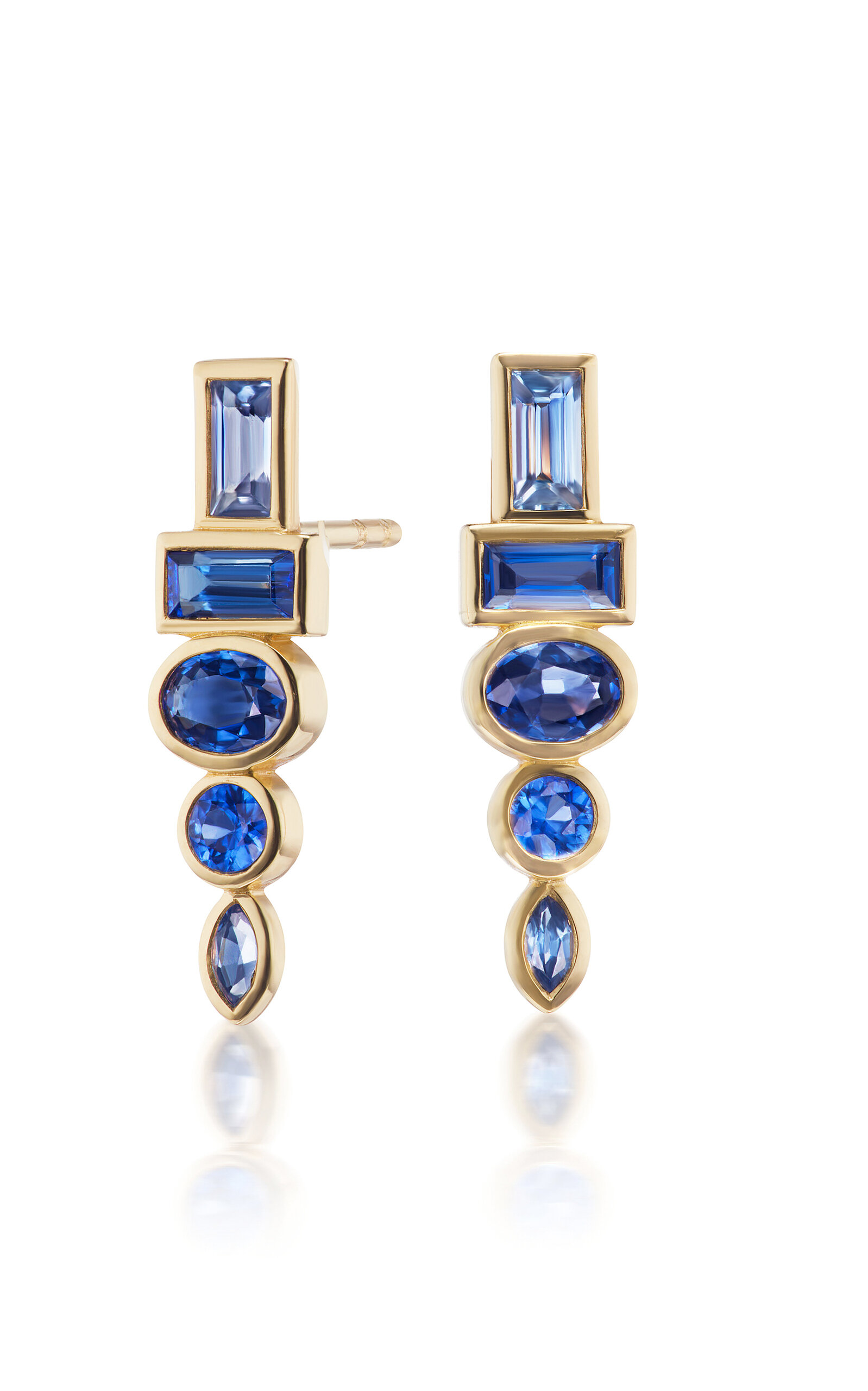 Sorellina Totem Stud Earrings In 18k Yellow Gold,blue Sapphires