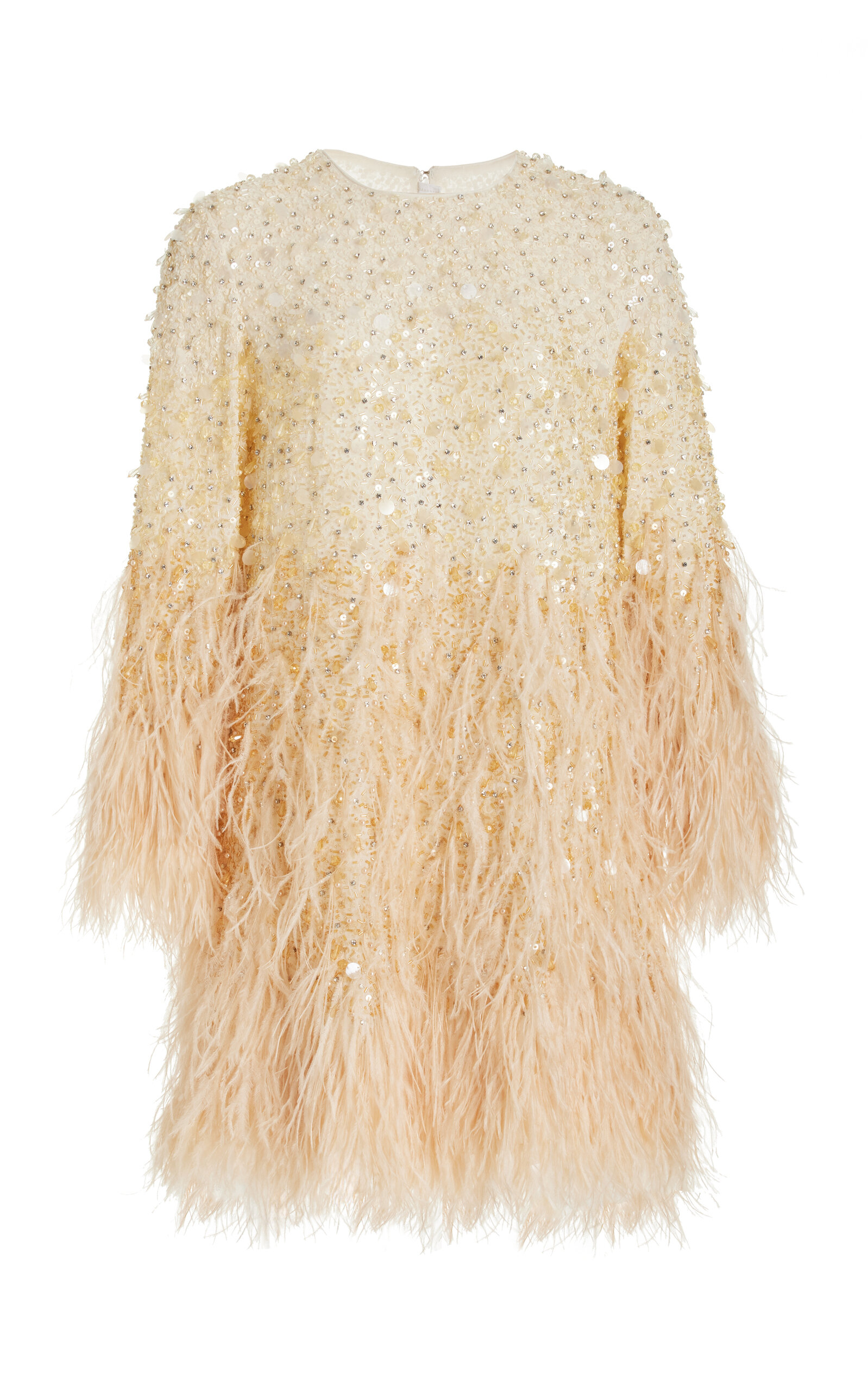 Exclusive Feathered-Trimmed Embroidered-Silk Mini Dress