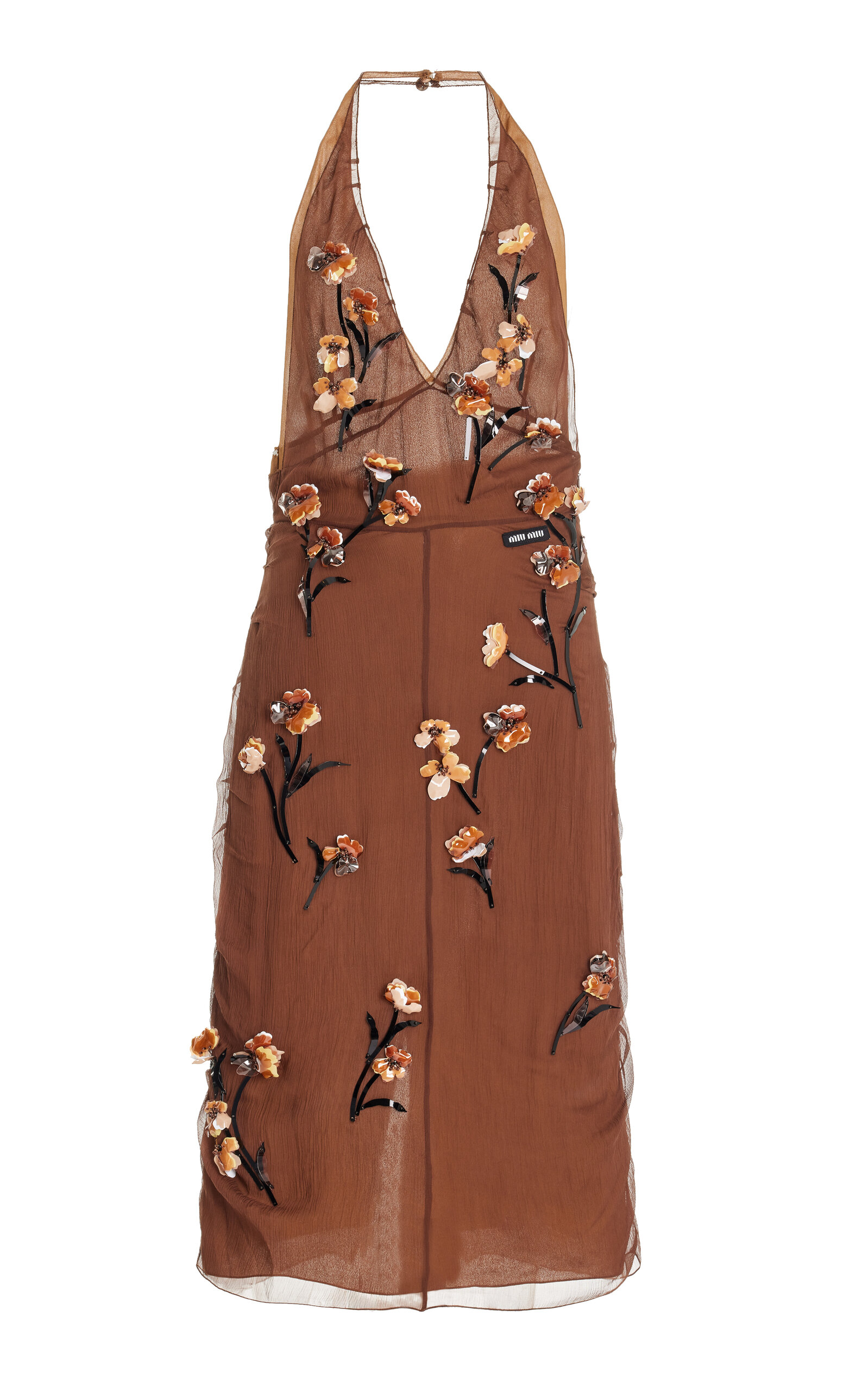 Miu Miu Embellished Chiffon Midi Dress In Brown | ModeSens Miu Miu Embellished Chiffon Midi Dress In Brown | ModeSens