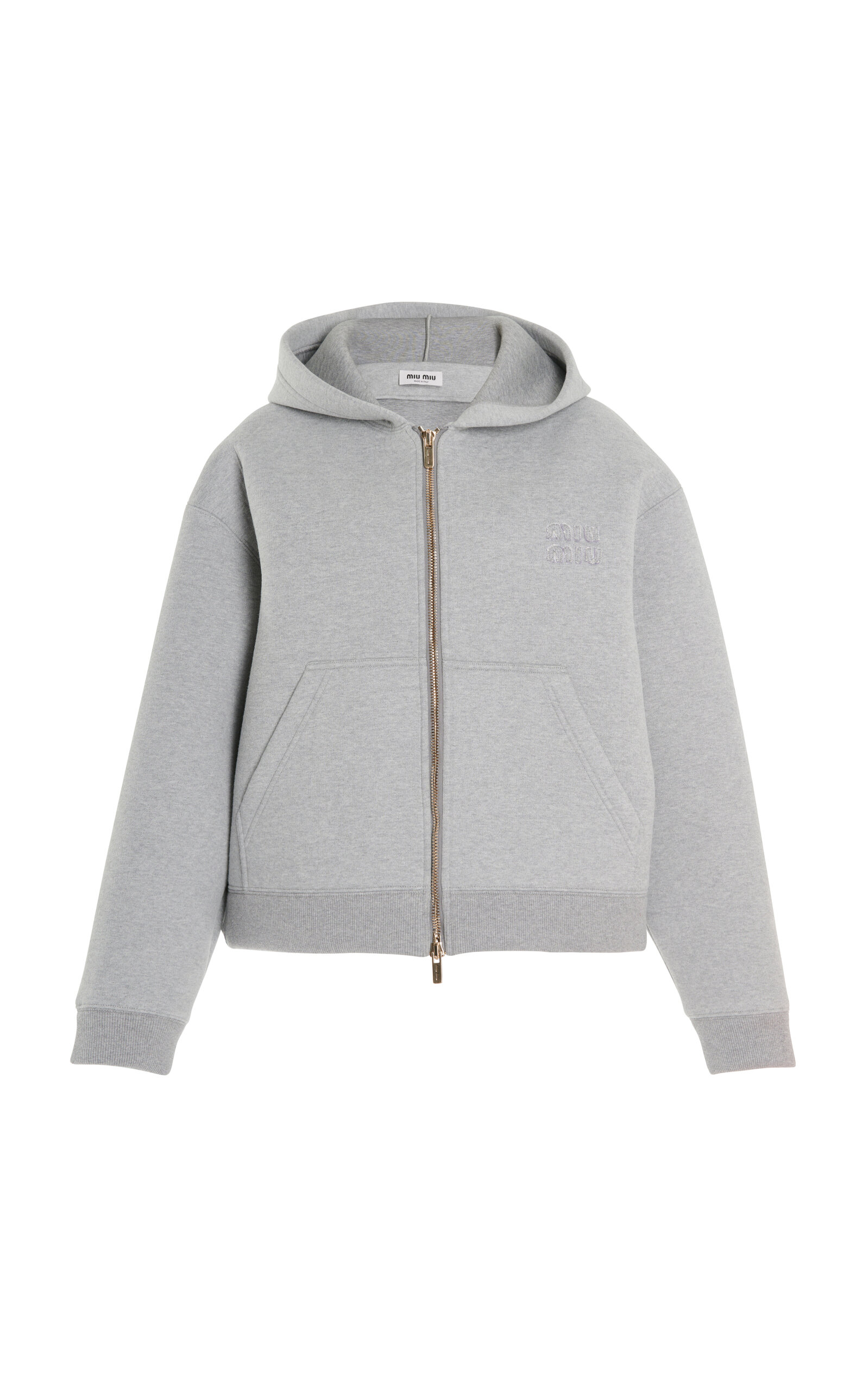 Miu Miu Felpa Zip-front Hoodie In Grey