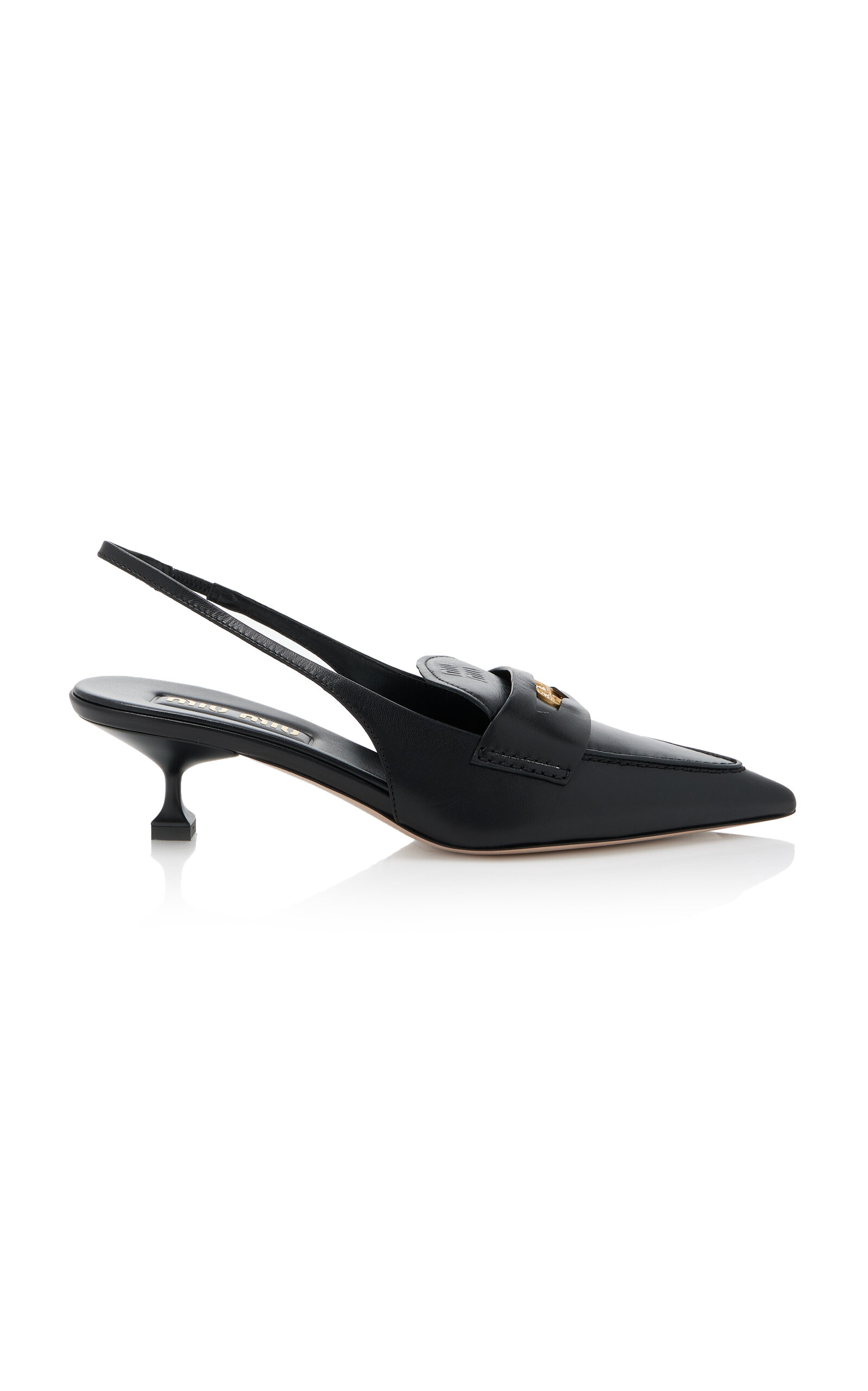 Shop Miu Miu Slingback Leather Penny Loafers In Black