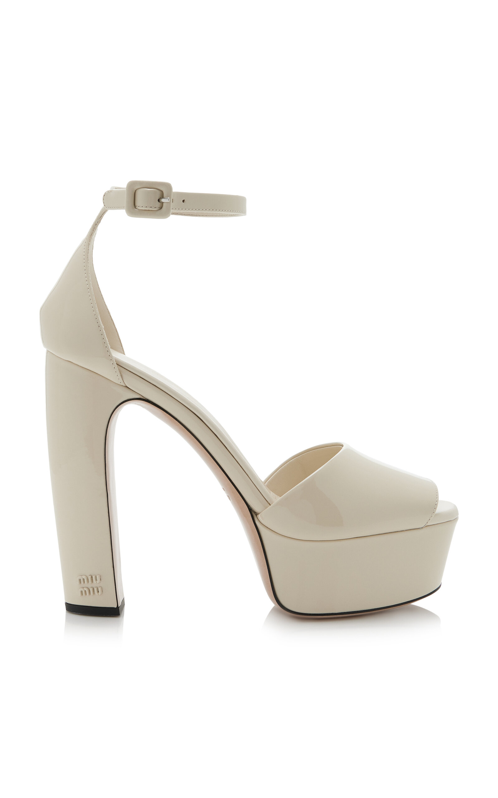 Miu Miu Patent Leather Platform Sandals In Ivory