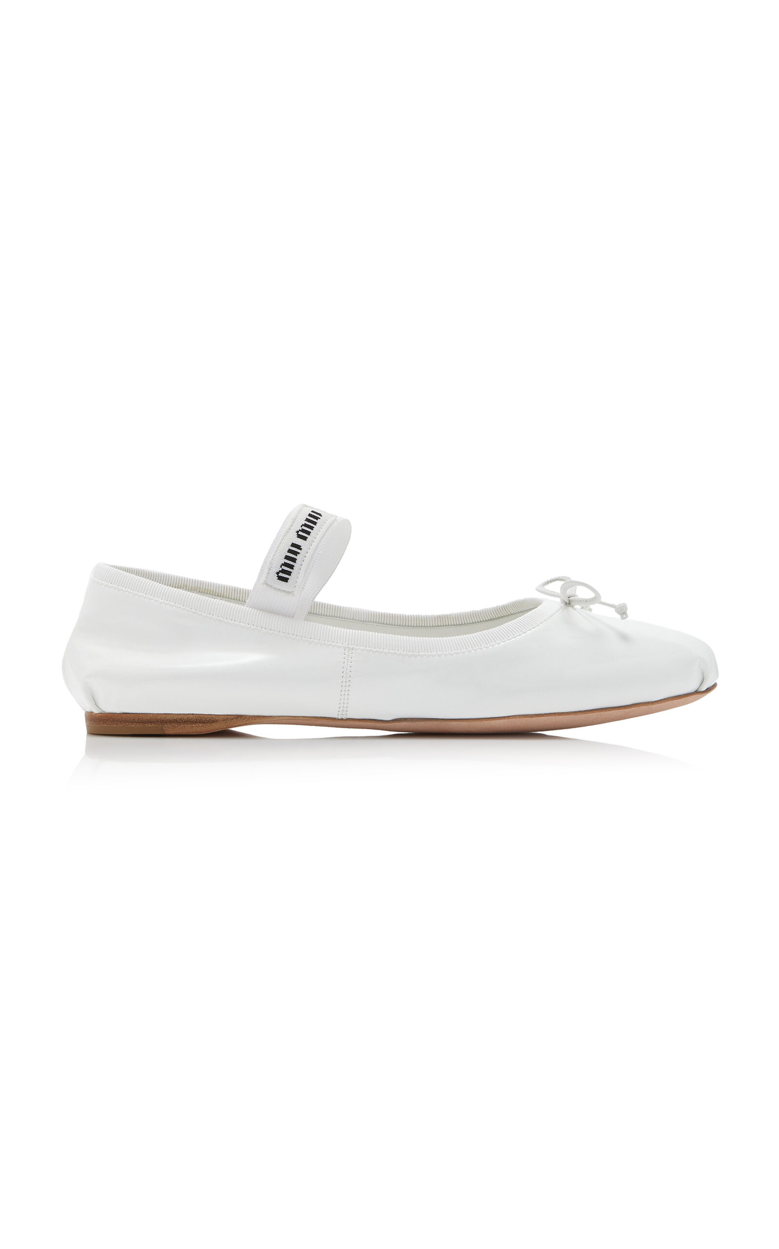 Shop Miu Miu Leather Ballet Flats In White