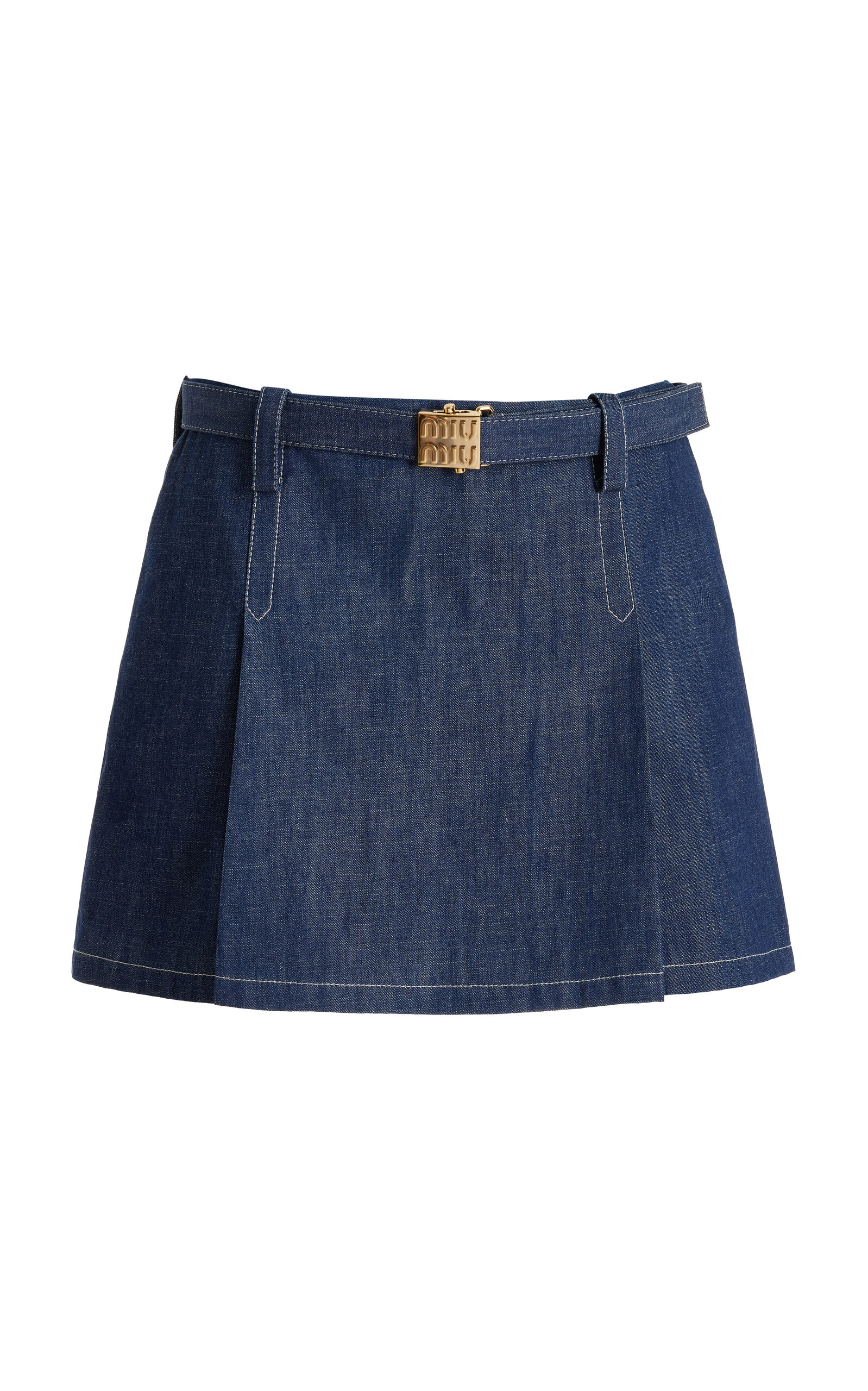 Miu Miu - Raw-Denim Mini Skirt - Medium Wash - IT 42 - Moda Operandi