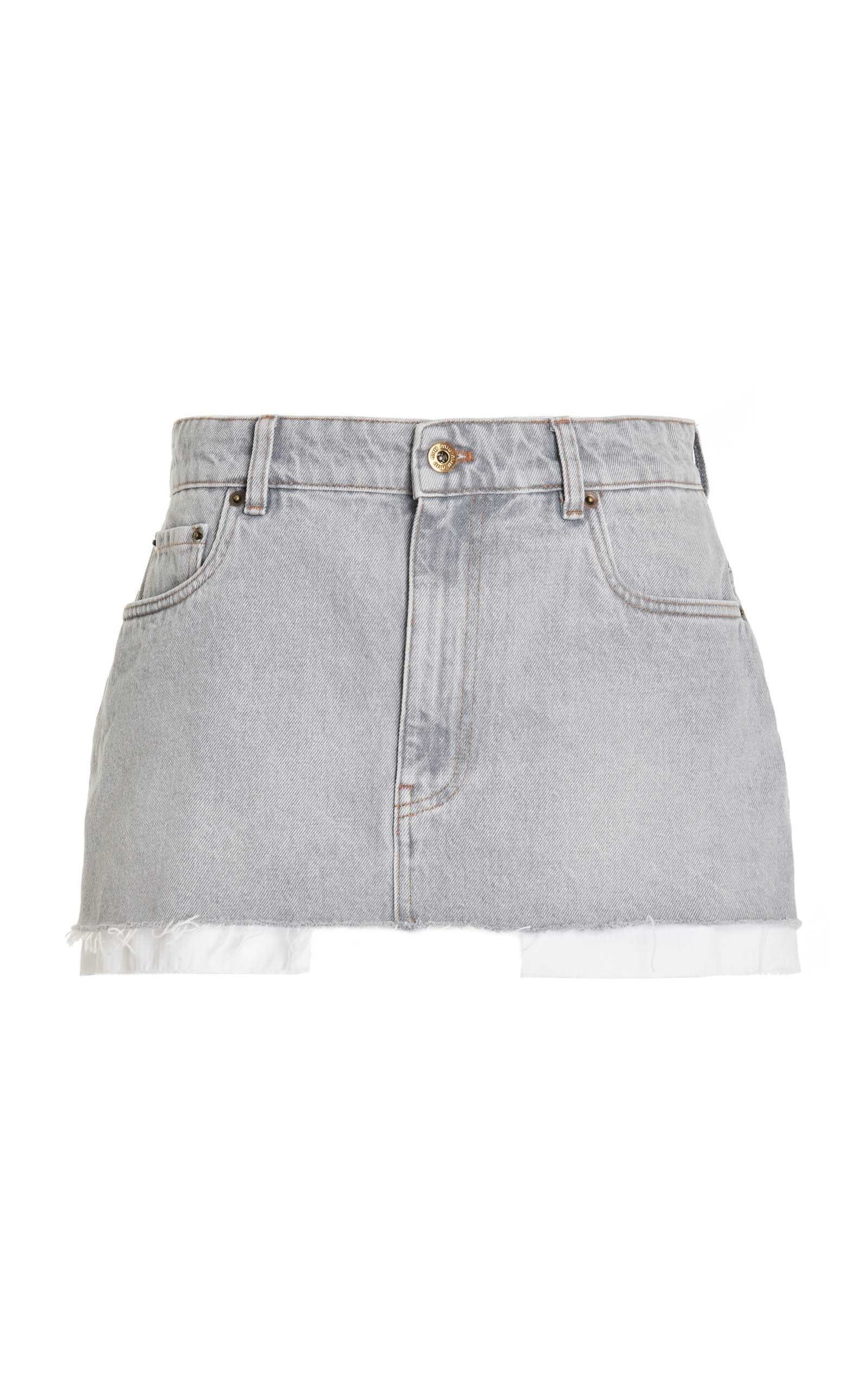 Shop Miu Miu Exposed Pocket Denim Mini Skirt In Grey