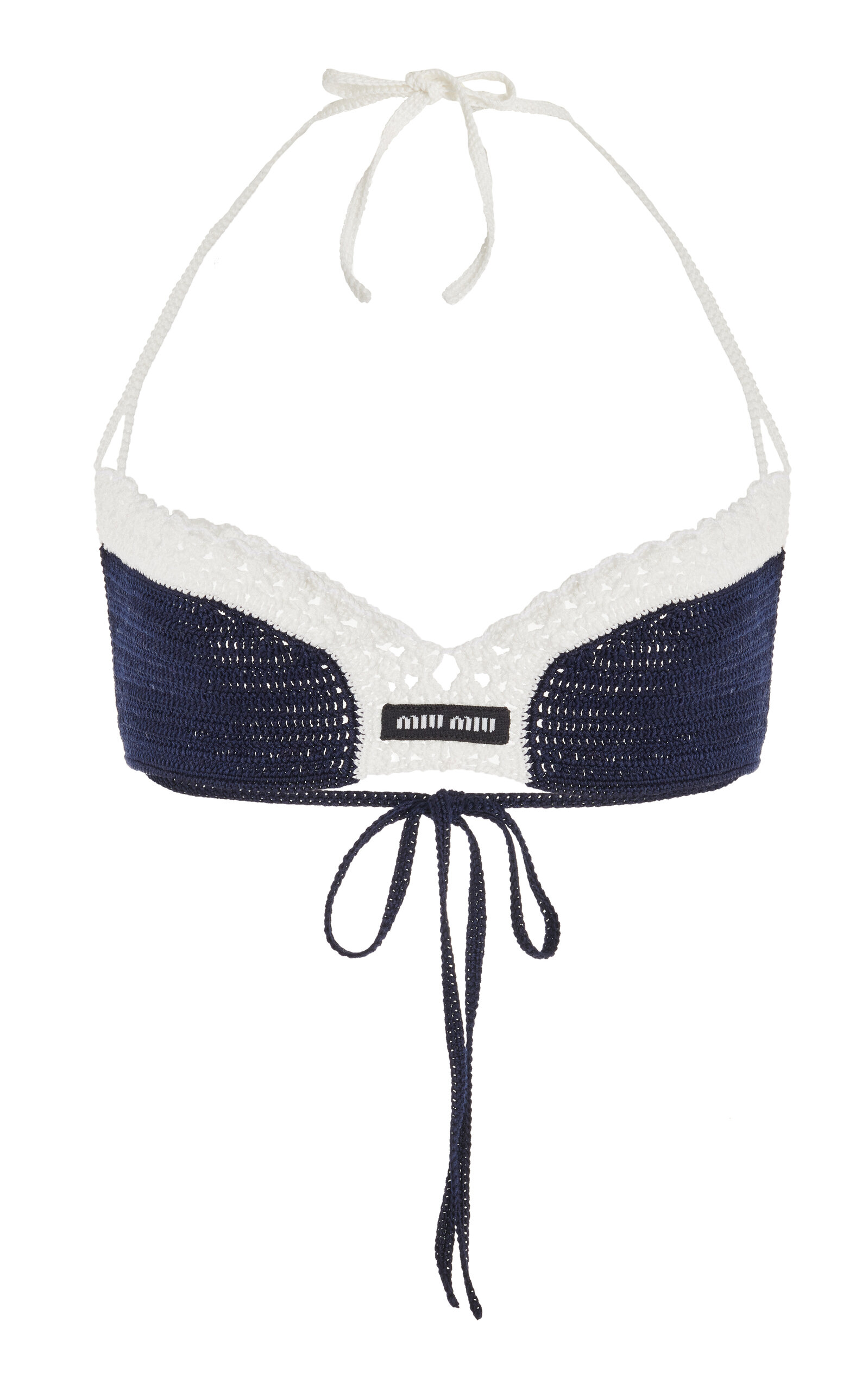 Miu Miu Handmade Crocheted Cotton Bra Top In Navy