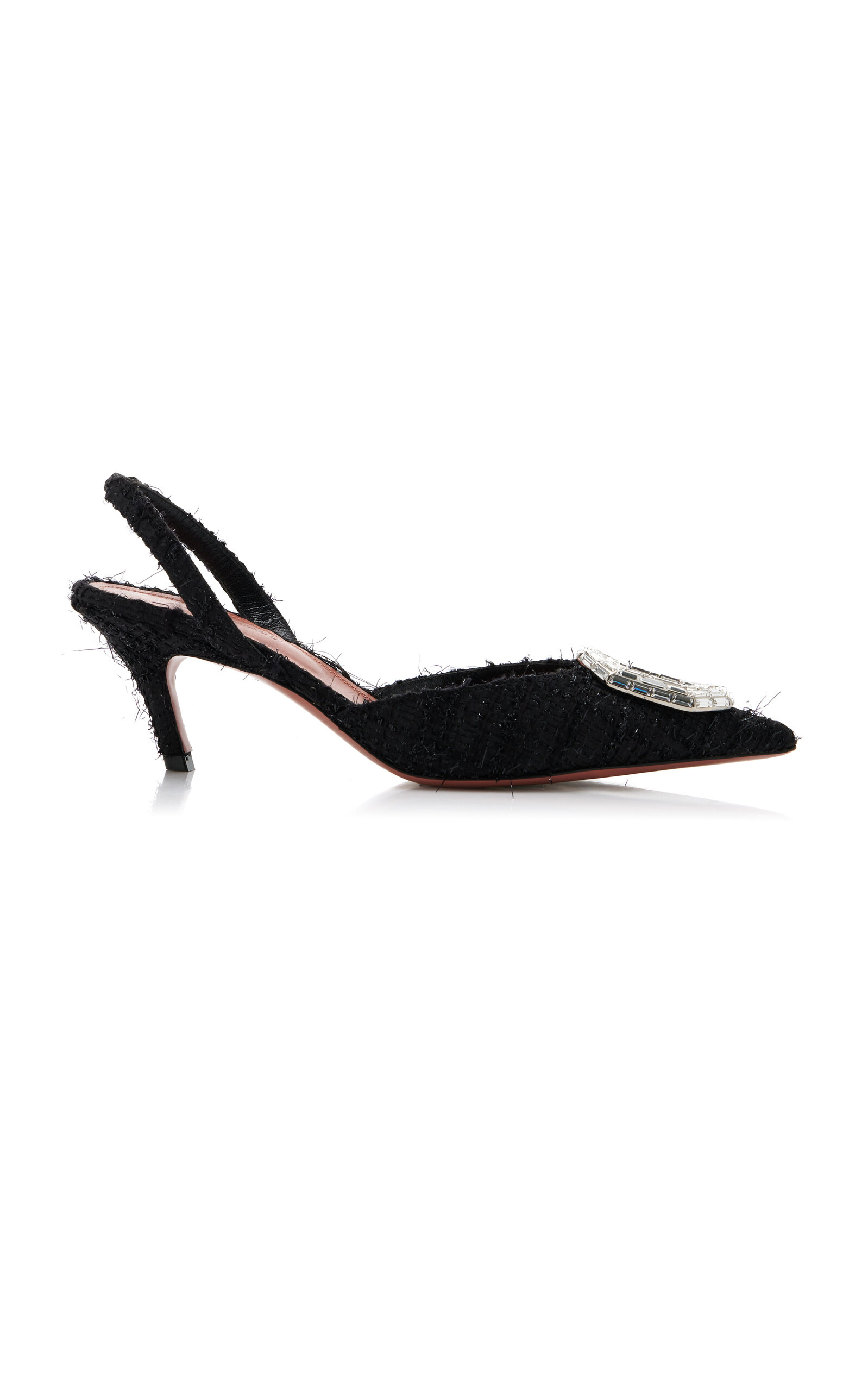 Shop Amina Muaddi Camelia Tweed Slingback Pumps In Black