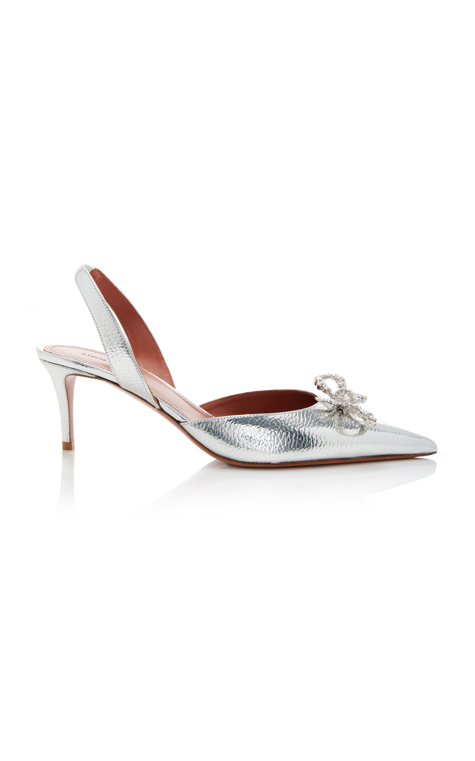 Shop Amina Muaddi Rosie Metallic-leather Slingback Pumps In Silver