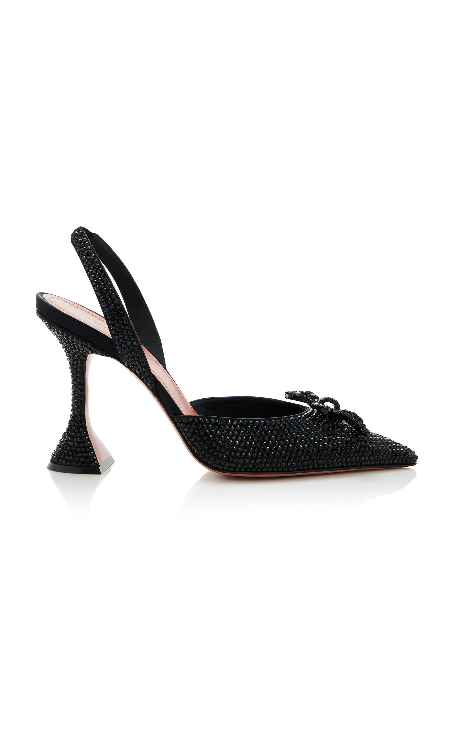 Amina Muaddi Womens Black Rosie Crystal-embellished Leather Sling-back Courts