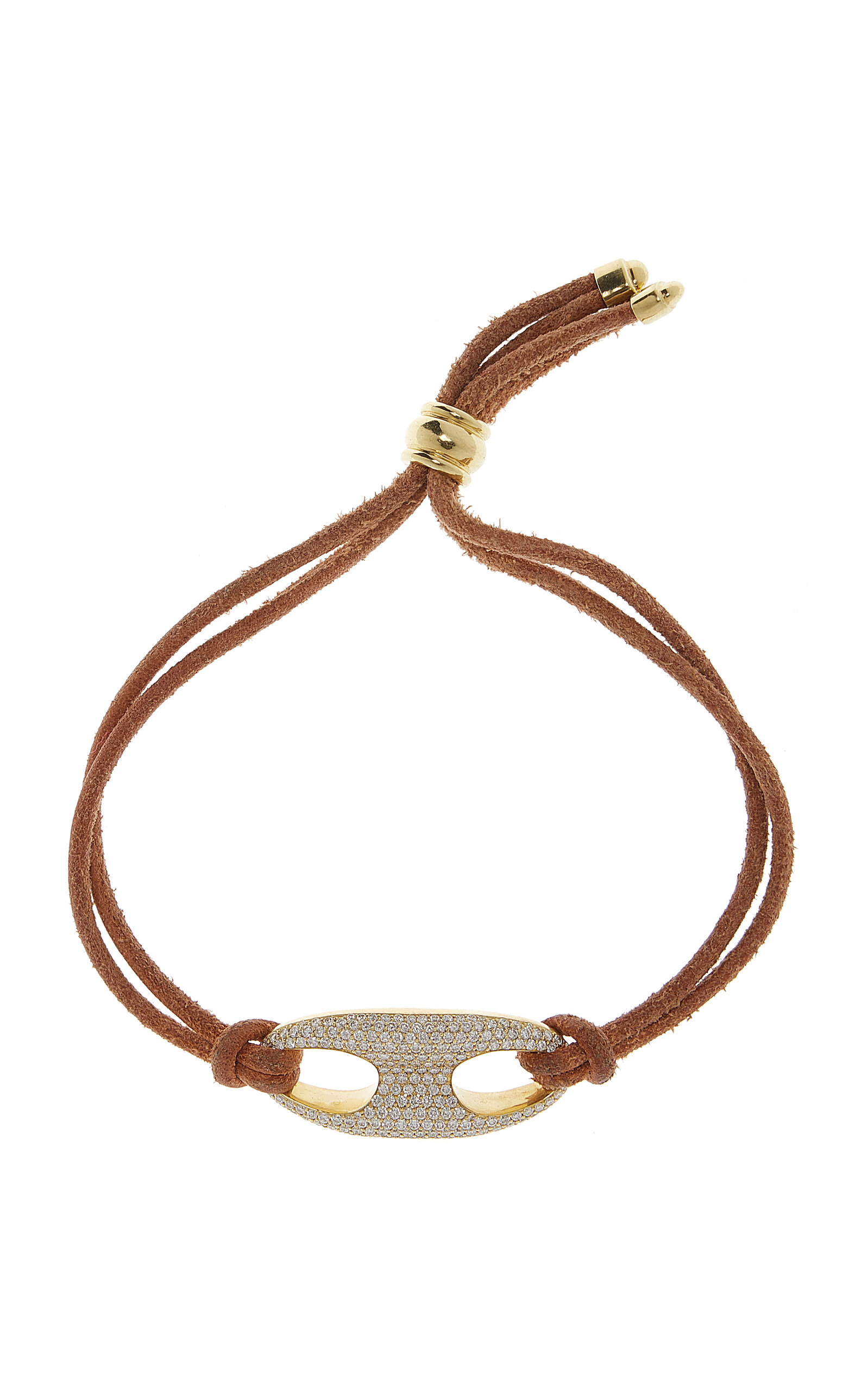 Jenna Blake 18k Gold Diamond Nautical Link Leather Bracelet In Tan