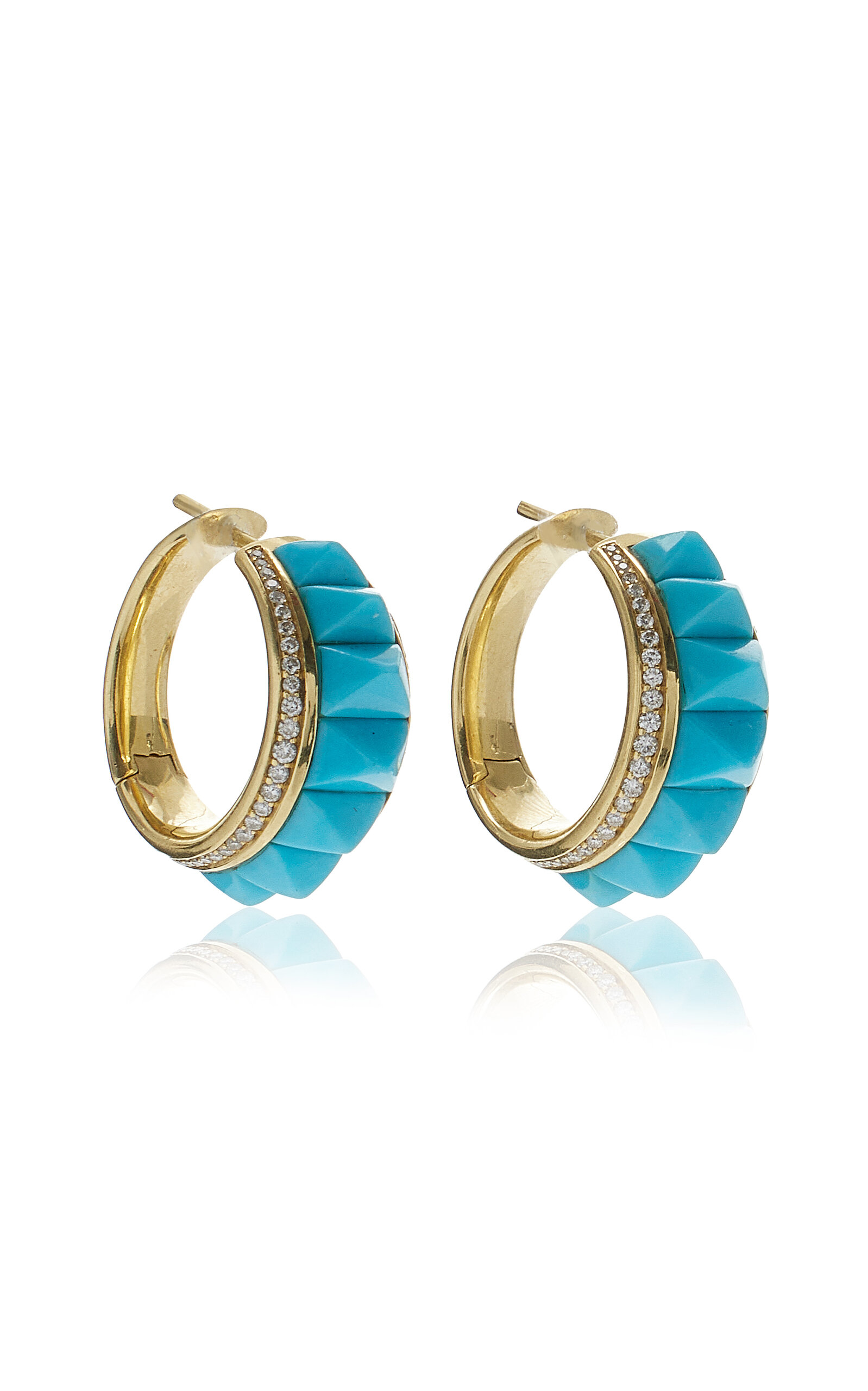 Jenna Blake 18k Gold Pyramid Turquoise Diamond Hoop Earrings In Blue