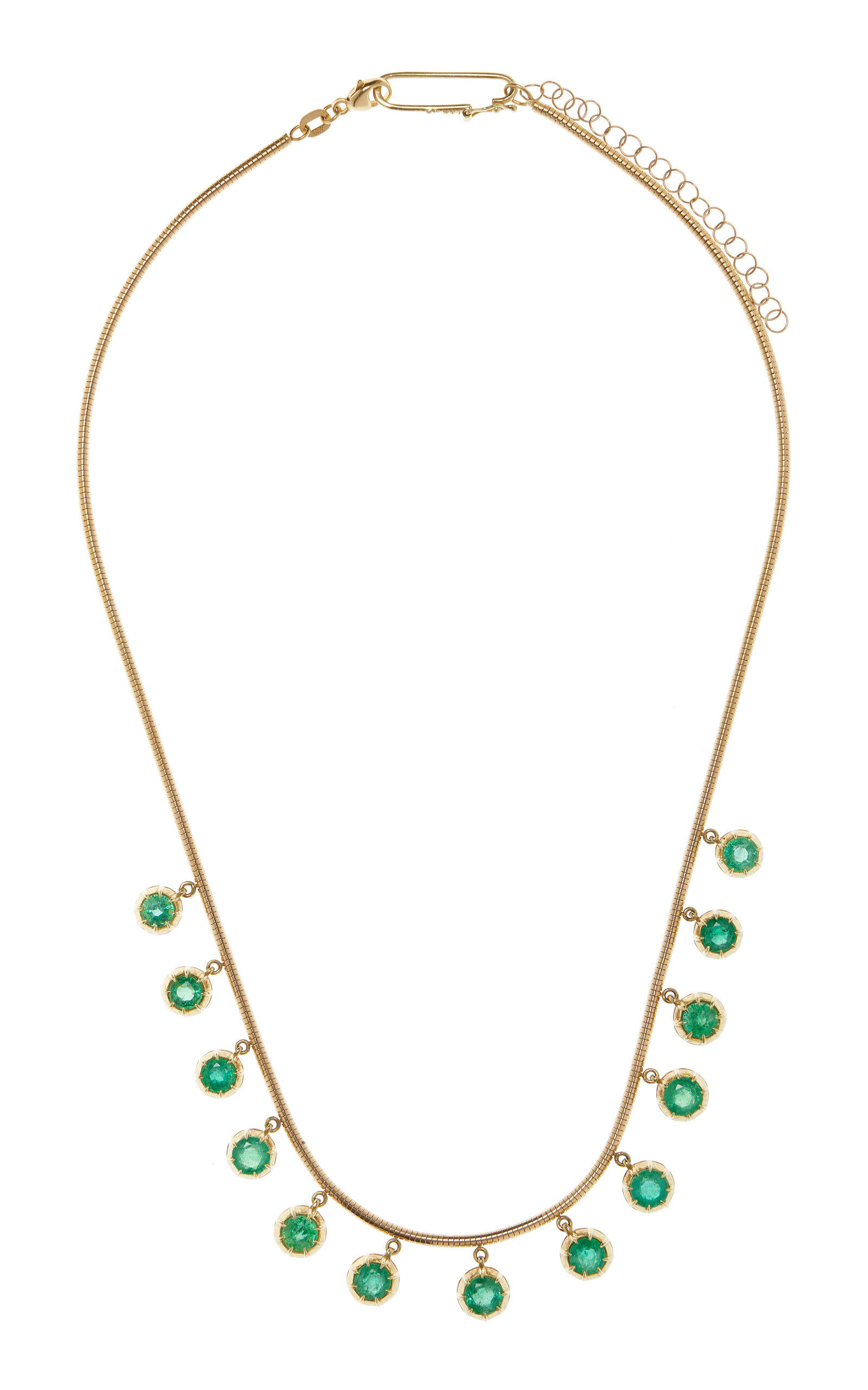 18K Gold Emerald Diamond Fringe Necklace