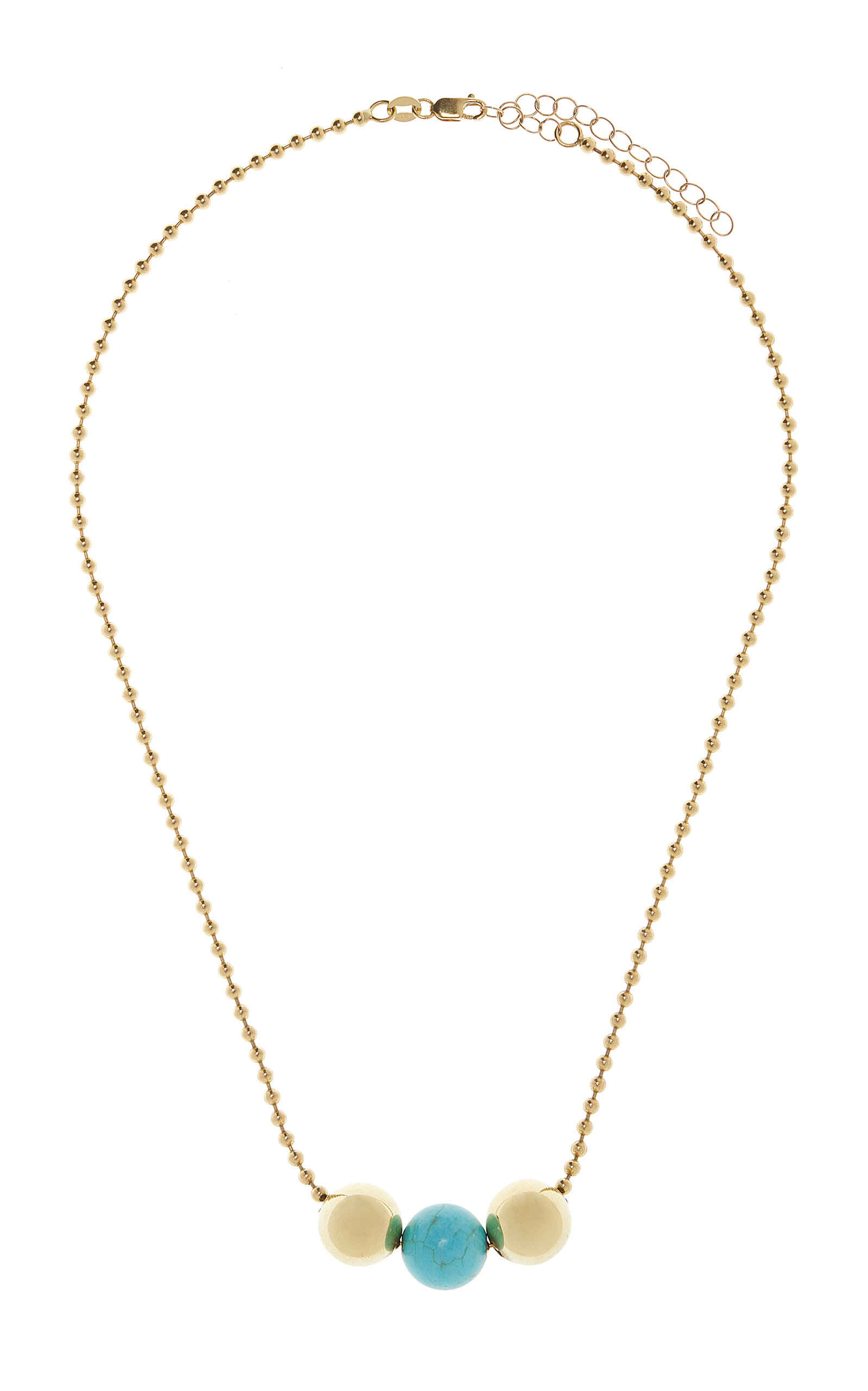 Jenna Blake 18k Gold Turquoise Three Ball Chain Necklace In Blue