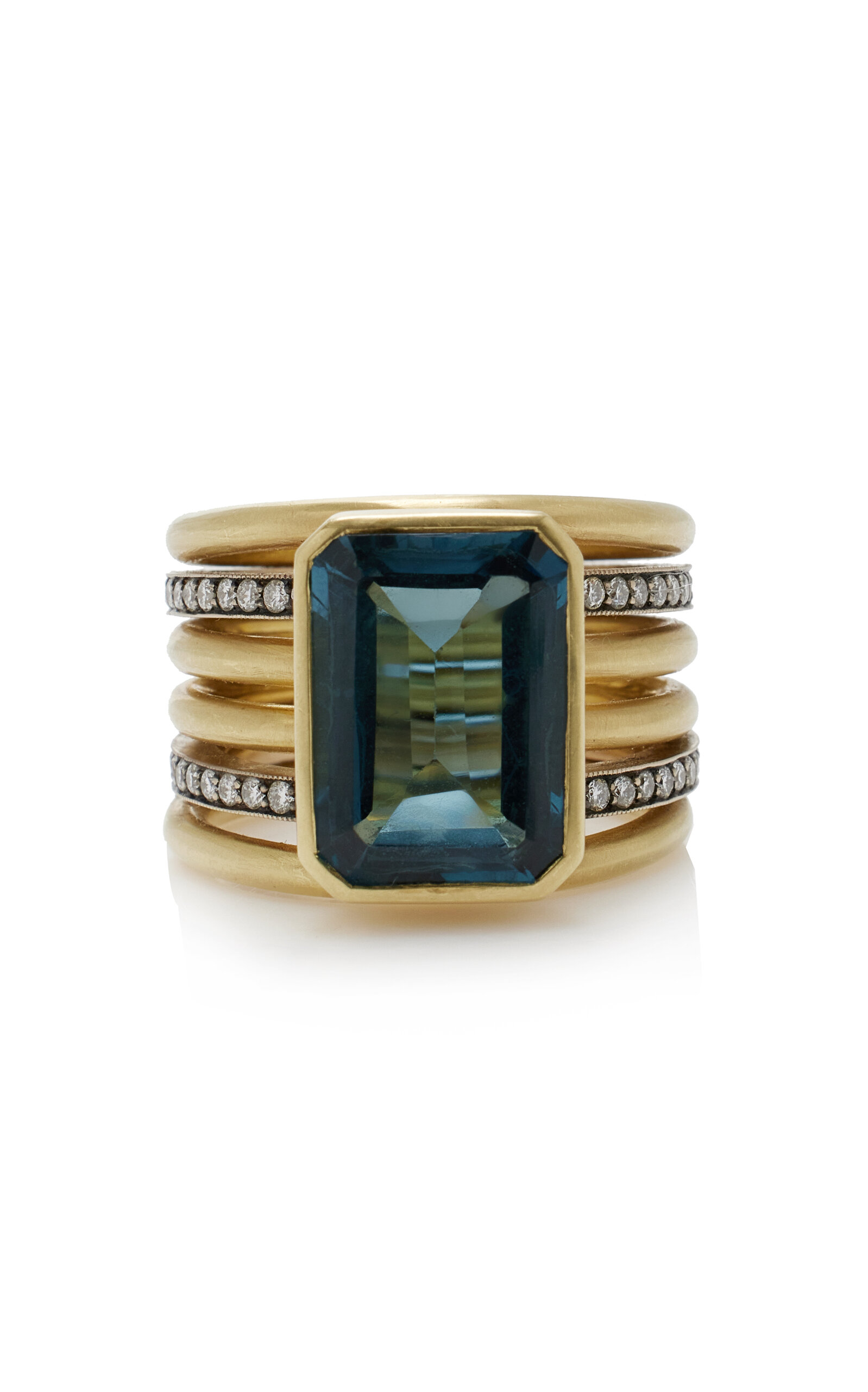 Sylva & Cie 18k Gold Blue Topaz And Diamond Spiral Ring