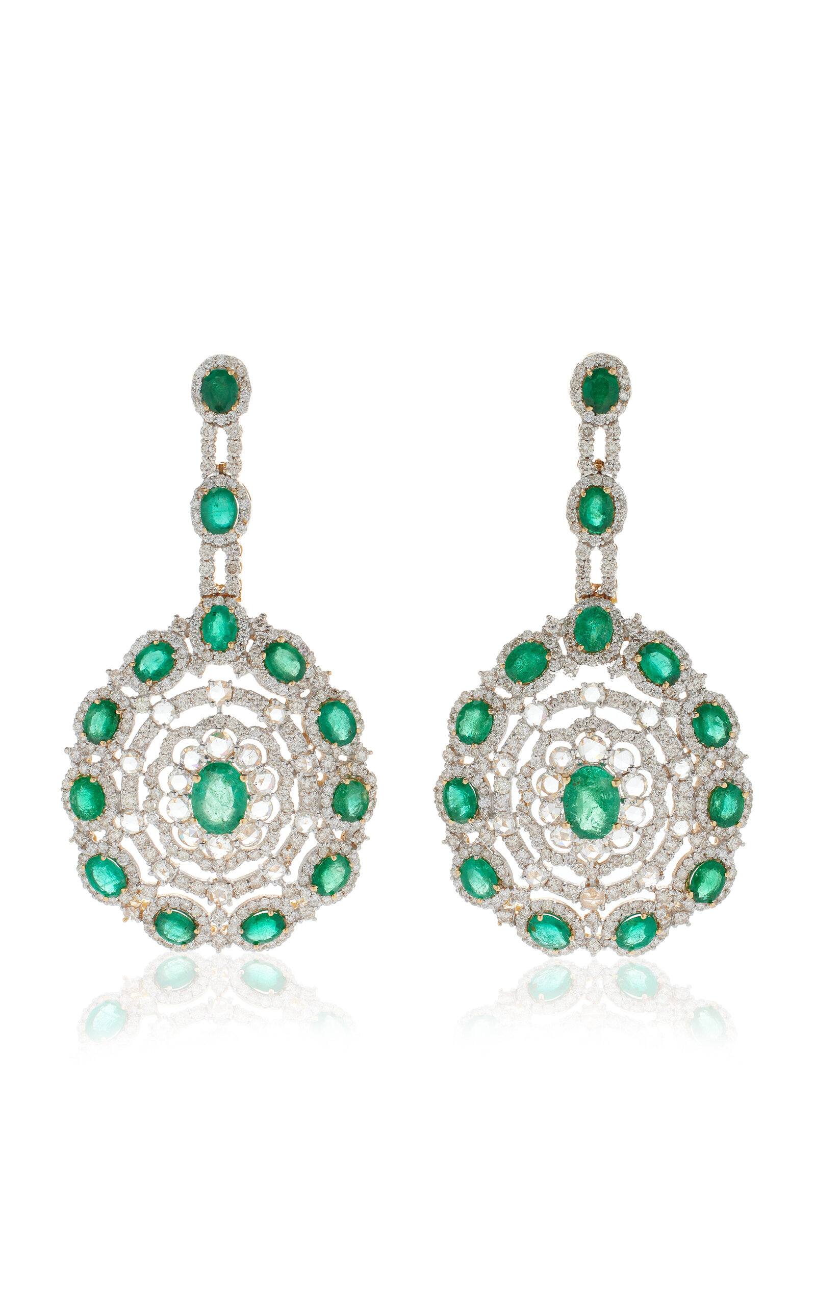 One of a Kind 18K White Gold Emerald & Diamond Blossom Earrings